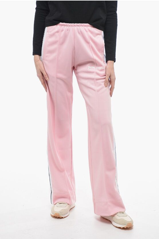 image of Palm Angels Cropped Track Joggers With Contrasting Bands in Pink, Women's (Size 27)