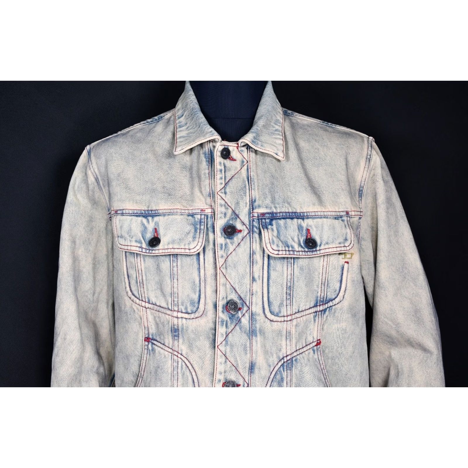 Diesel DIESEL C-L-D-Riley Marbled Trucker Denim Jacket Men's L Casual Cotton Denim Jacket Blue 100% Cotton Regular Size L Mens Size US L / EU 52-54 / 3 - 3 Thumbnail