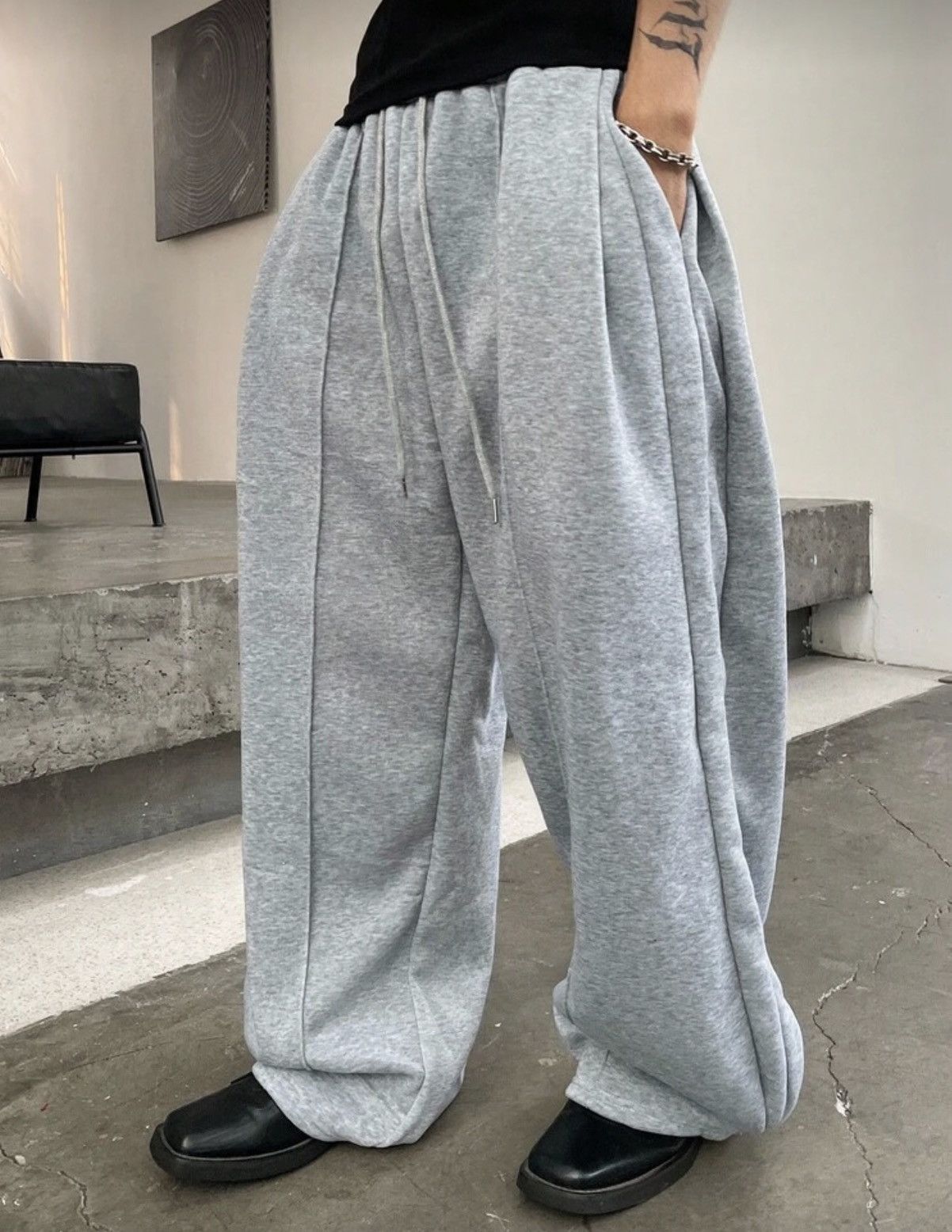 Japanese Brand Grey loose fit sweatpants baggy Wide Leg Size US 35 - 4 Thumbnail