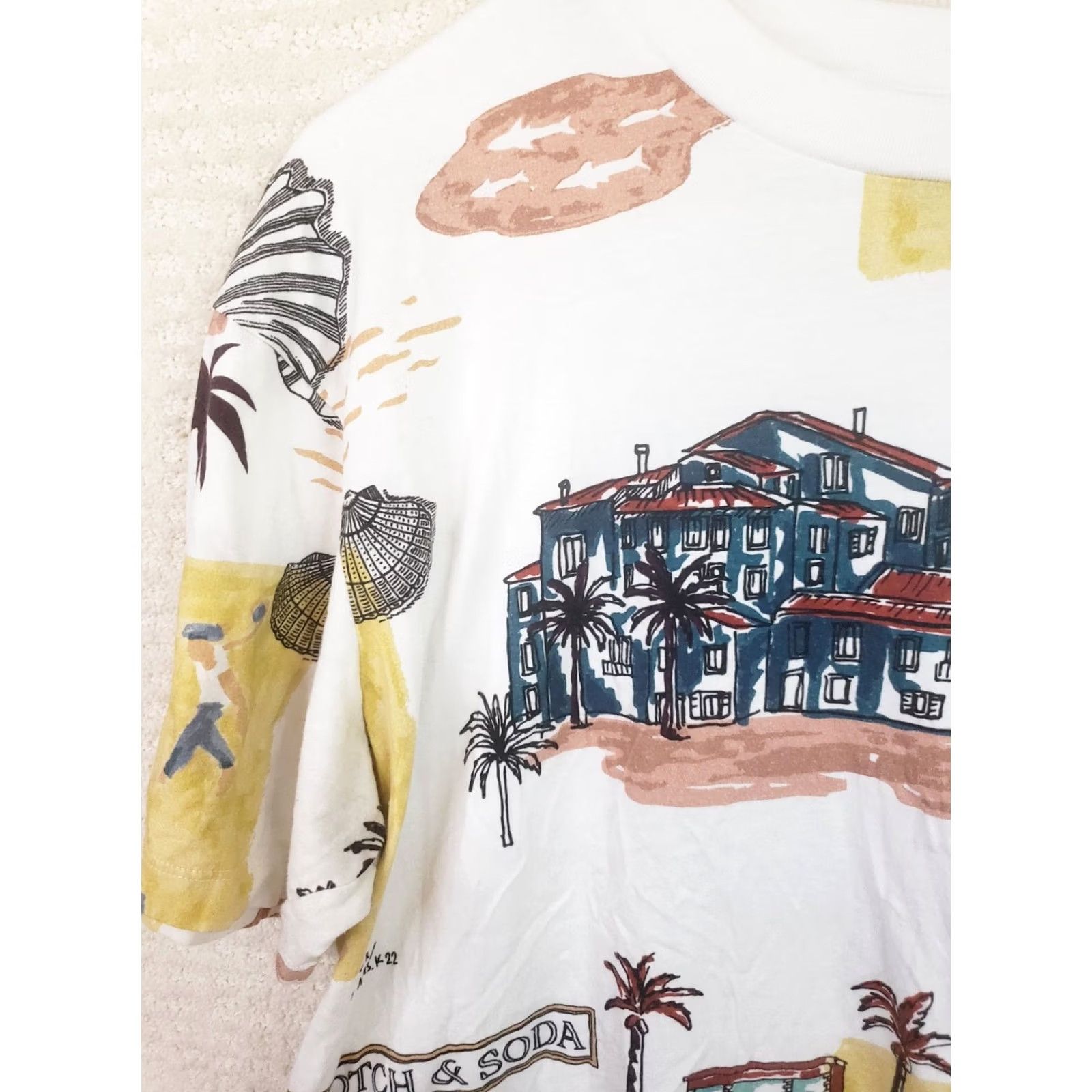 Scotch & Soda SCOTCH & SODA Palm Tree Printed T-Shirt Mens L Endless Summer Tee Tropical Florals Crew Neck Short Sleeve Cotton Knit Green Regular Vintage? Size US L / EU 52-54 / 3 - 6 Thumbnail