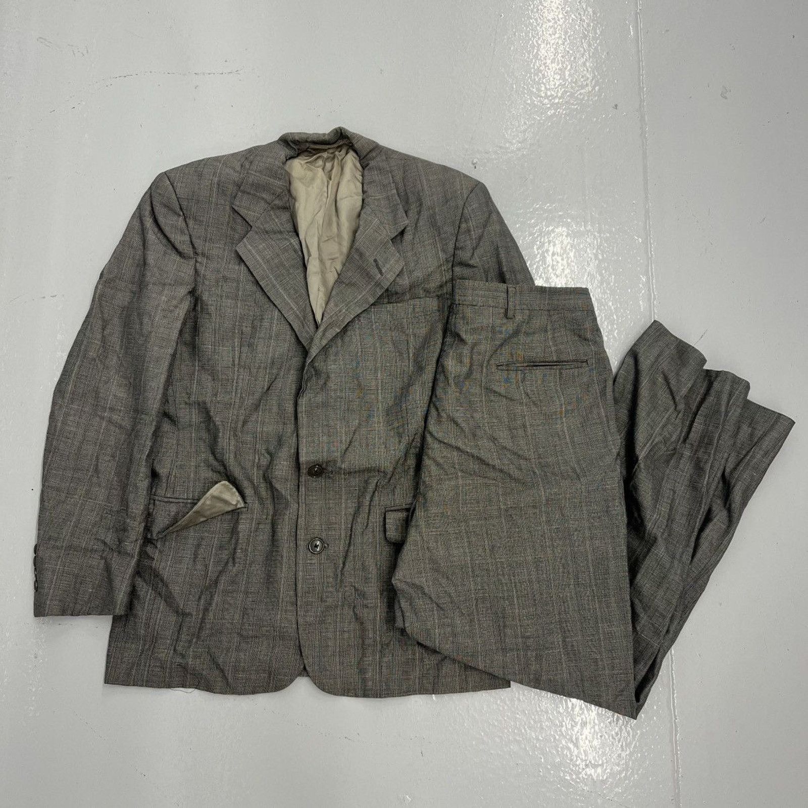 Other Vintage 70s Christian Dior Monsieur Grey Pattern Suit Size 42R - 1 Thumbnail