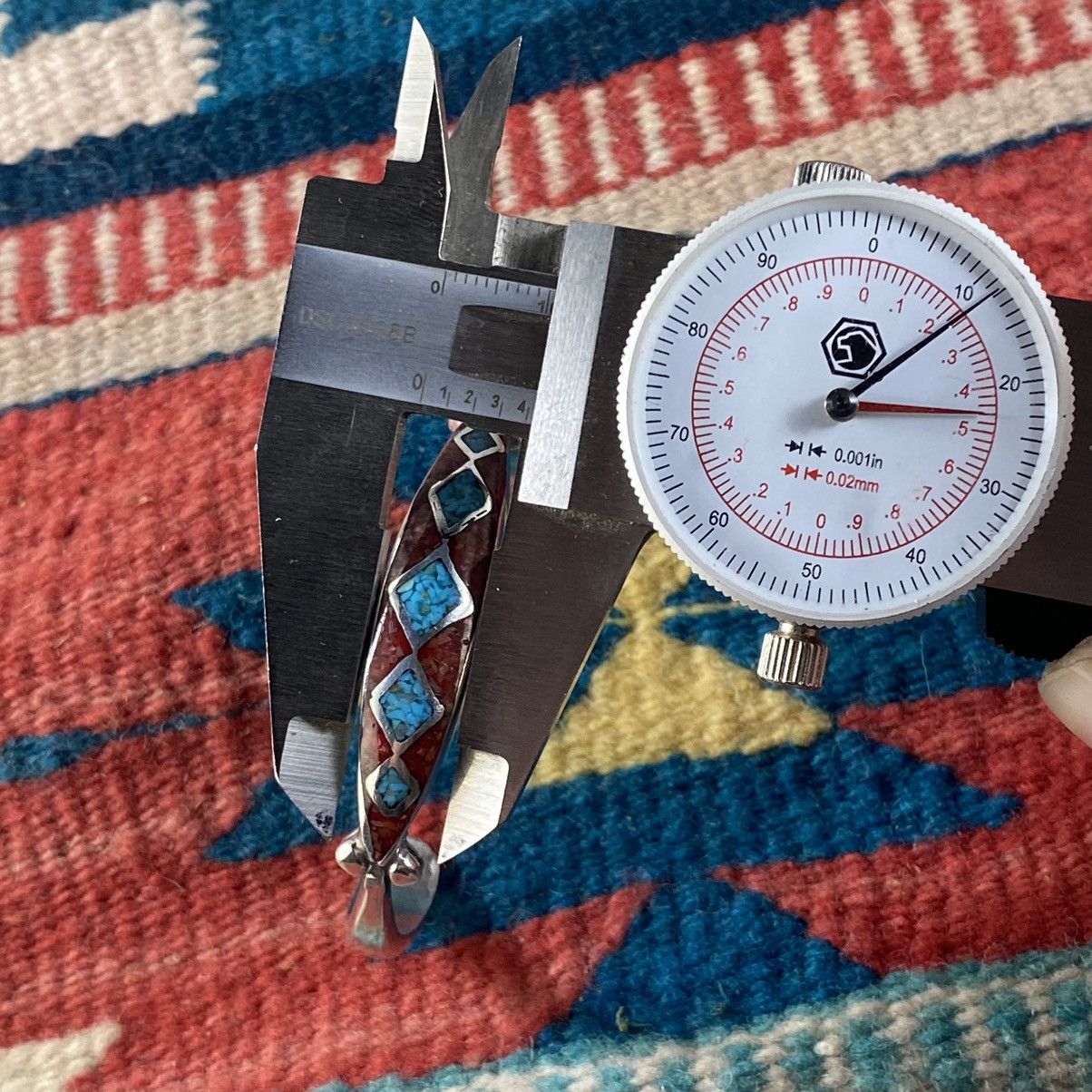 Kapital × Vintage Vtg Navajo Sterling Silver Turquoise Coral Chip Inlay Cuff Size ONE SIZE - 4 Thumbnail