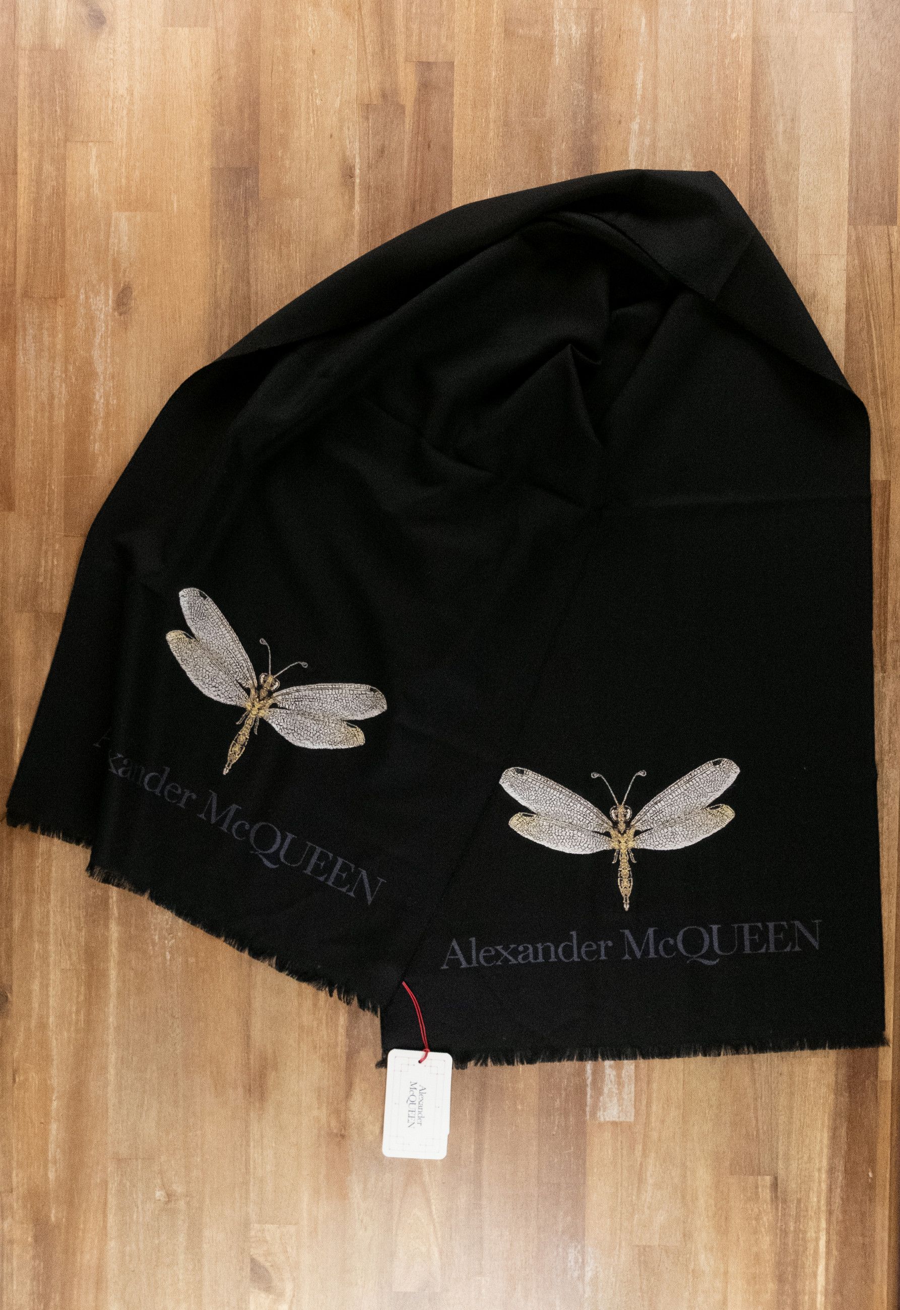 Alexander McQueen ALEXANDER MCQUEEN black Dragonfly print wool scarf q Size ONE SIZE - 1 Thumbnail