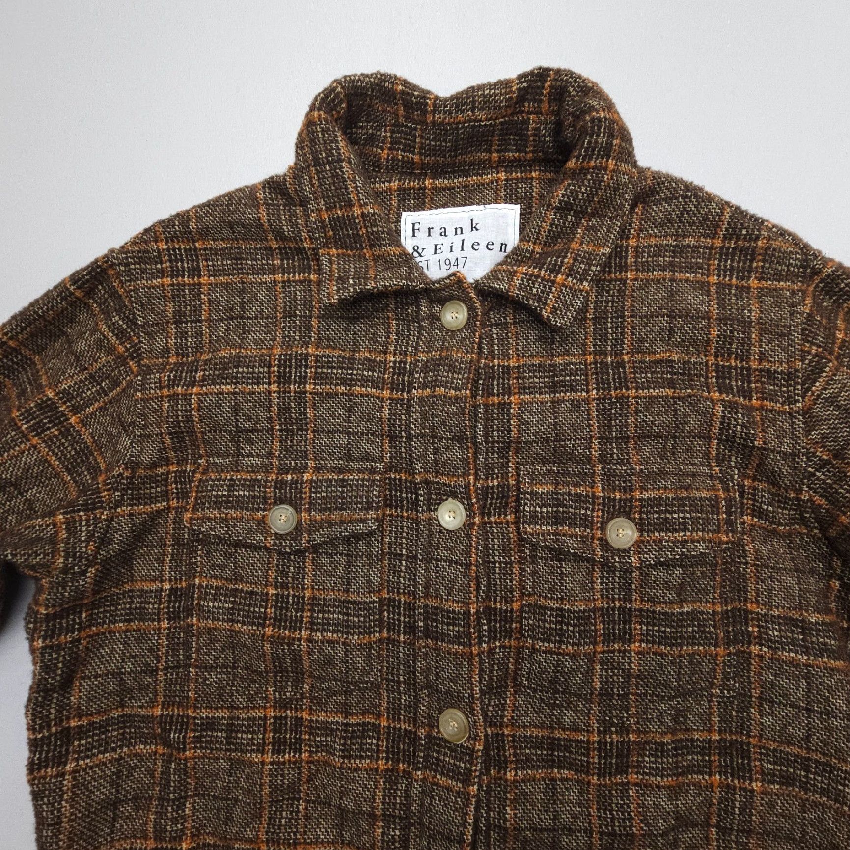 Frank & Eileen VINTAGE Frank & Eileen Gavin Wool Shirt Jacket Womens Small Plaid Oversized Lagenlook Adult Small Brown Polo Ecology? Size S / US 4 / IT 40 - 5 Thumbnail