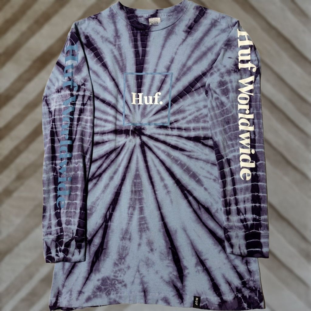 Huf HUF WORLDWIDE Men Small Blue Purple Tie Dye Cotton Long Sleeve T-Shirt Size US S / EU 44-46 / 1 - 1 Thumbnail