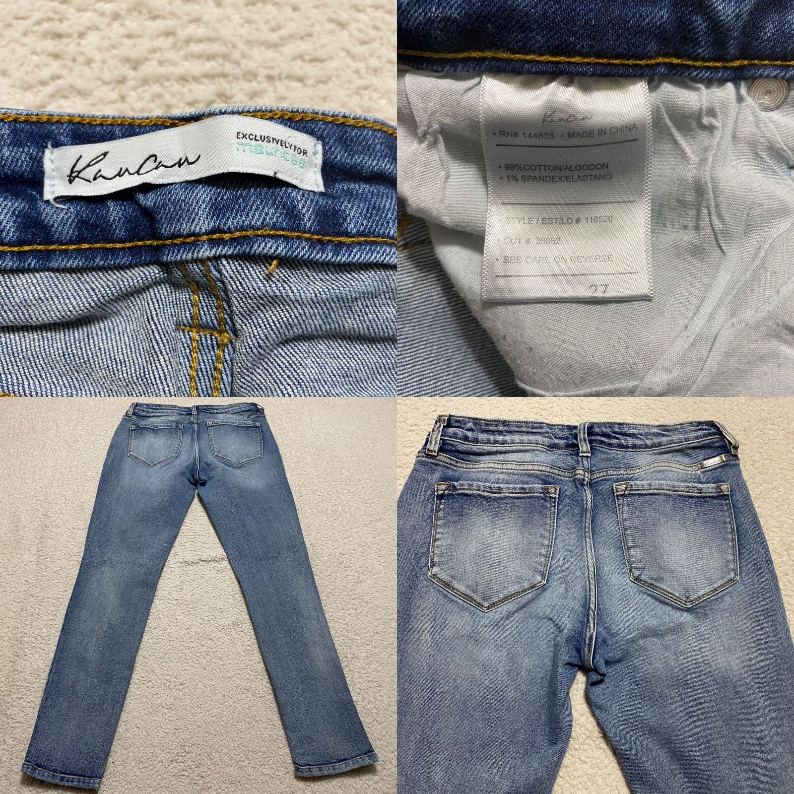Vintage Kancan Womens Jeans 27 Blue Denim Mid Rise Skinny Distressed Size 27" / US 4 / IT 40 - 8 Thumbnail