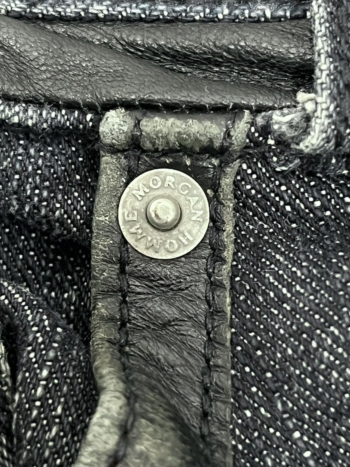Morgan Homme 🔥VIntage MORGAN HOMME Side Seam Leather Mudwash Flare Denim Size US 30 / EU 46 - 14 Thumbnail