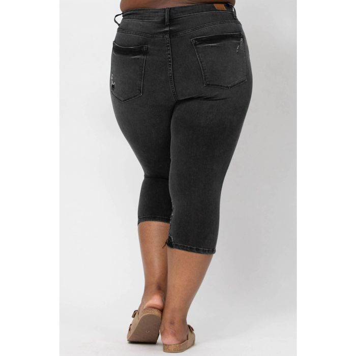 Designer JUDY BLUE Destroyed Skinny Capri In Black | Grailed