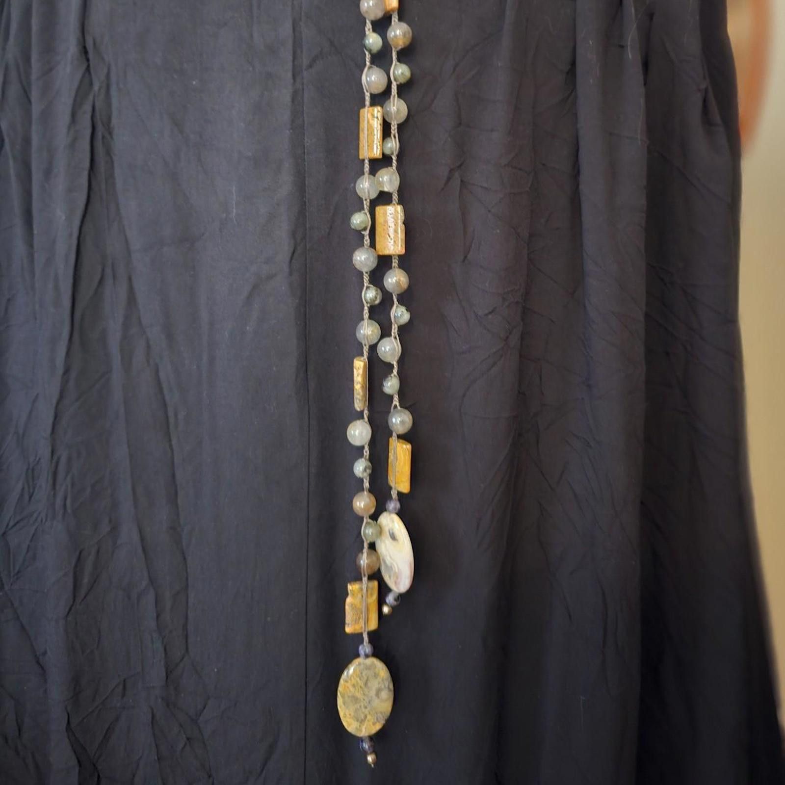 Designer Handmade Labadorite, Smokey Quartz Lariat Style Necklace Size ONE SIZE - 5 Thumbnail