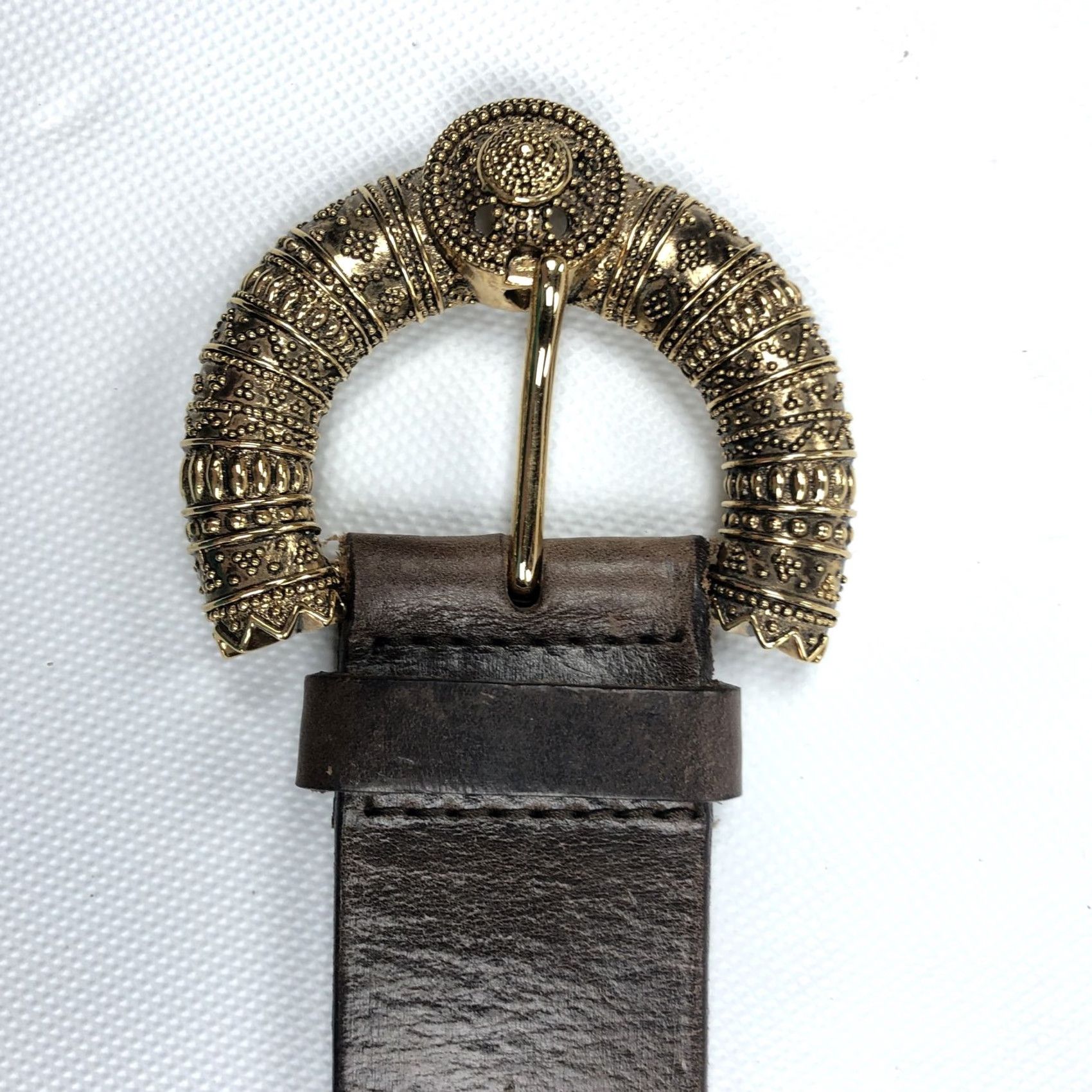 Orciani VINTAGE Orciani Women's Belt Brown Genuine Leather Ornate Bronze Tone Buckle 90 cm Leather Belt Womens 90 Boho Classic Designer Adjustable Buckle Size ONE SIZE - 6 Thumbnail