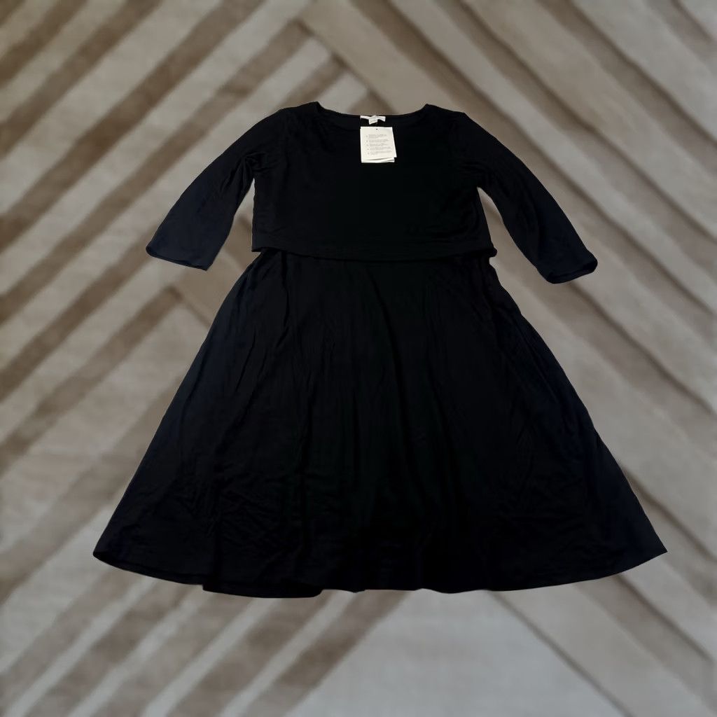 Vintage Seraphine Maternity Nursing Dress Jersey 3/4 Sleeve Black Knee Length A-Line Size 8 Womens Lounge Casual Travel Nursing Lift-Up NWT Size M / US 6-8 / IT 42-44 - 1 Thumbnail