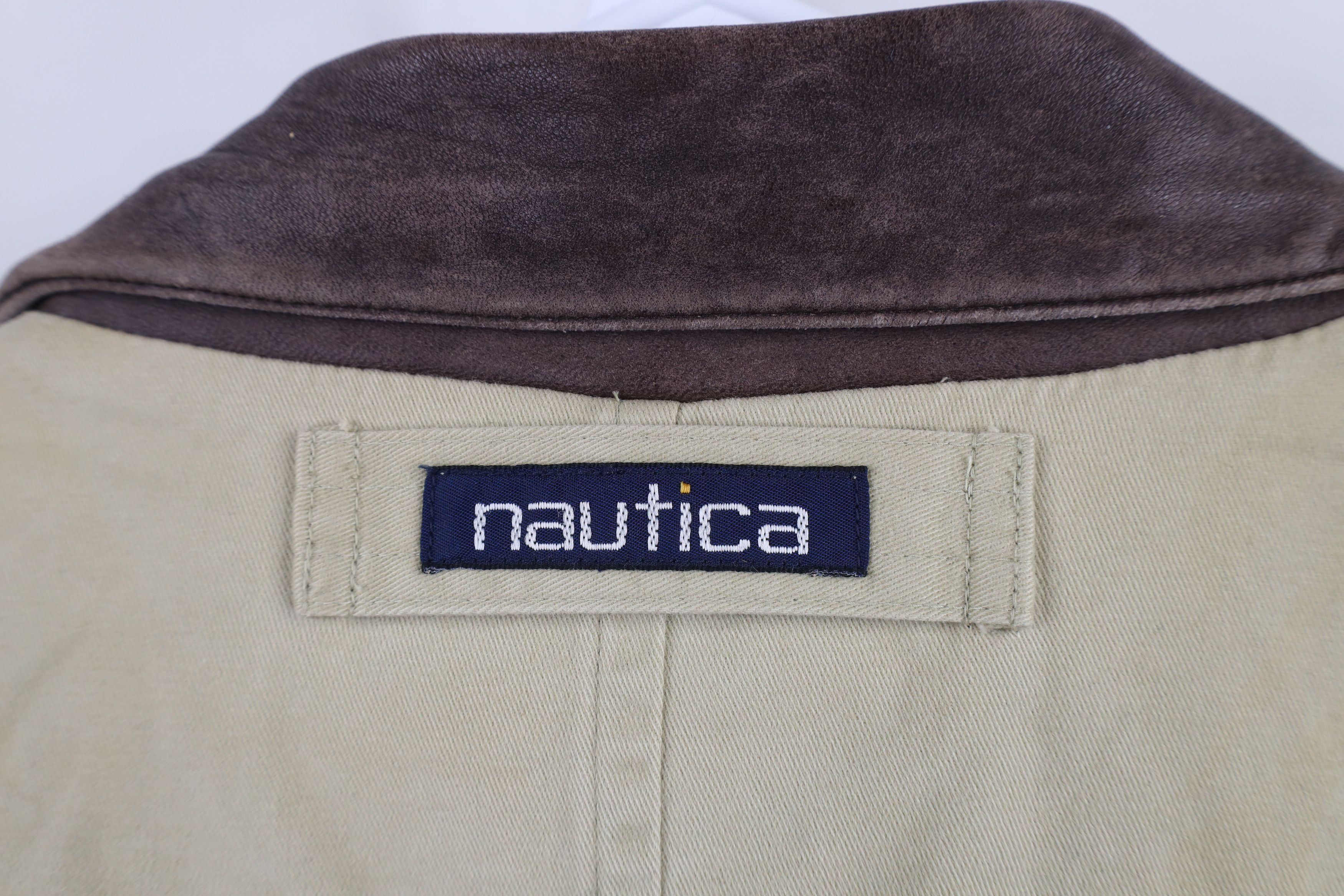 Nautica × Vintage Vintage 90s Nautica Leather Collar Chore Barn Jacket Beige Size US L / EU 52-54 / 3 - 13 Thumbnail