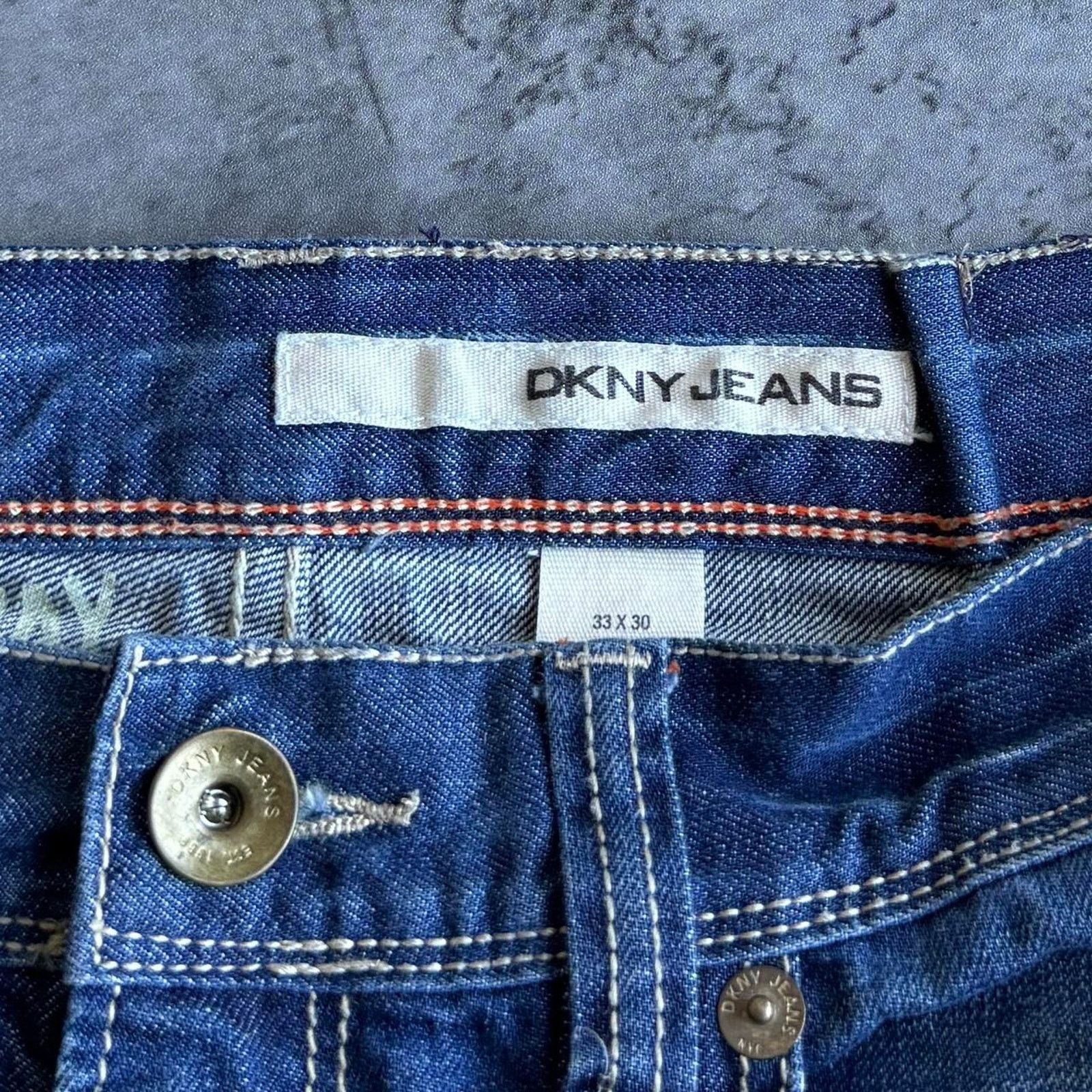 DKNY × JNCO × Japanese Brand Vintage Y2K DKNY Baggy Embroidered Grunge Opium Denim Jeans Size US 33 - 4 Thumbnail