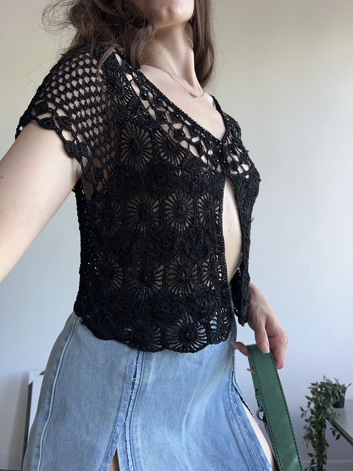 Vintage Vintage Knit sexy Y2K black beads top embroidered Size S / US 4 / IT 40 - 2 Thumbnail