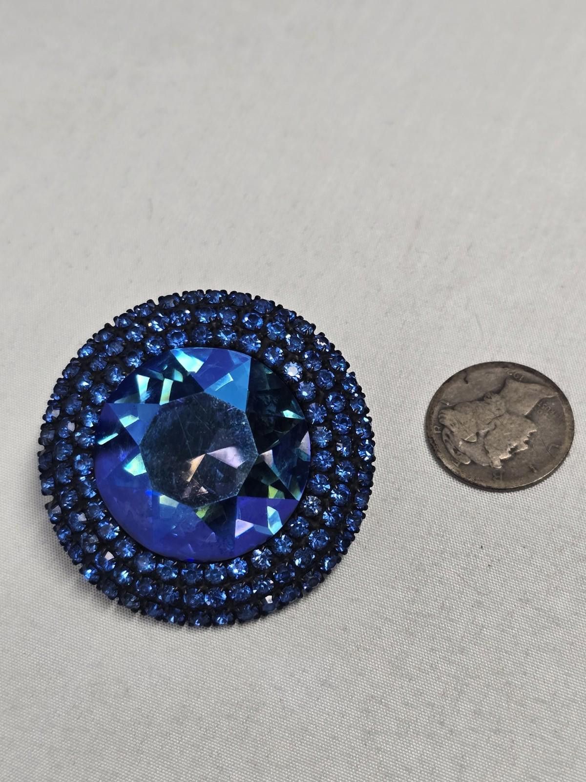Al Wissam Vintage Weiss Blue Rhinestone Dome Brooch Signed Size ONE SIZE - 4 Thumbnail