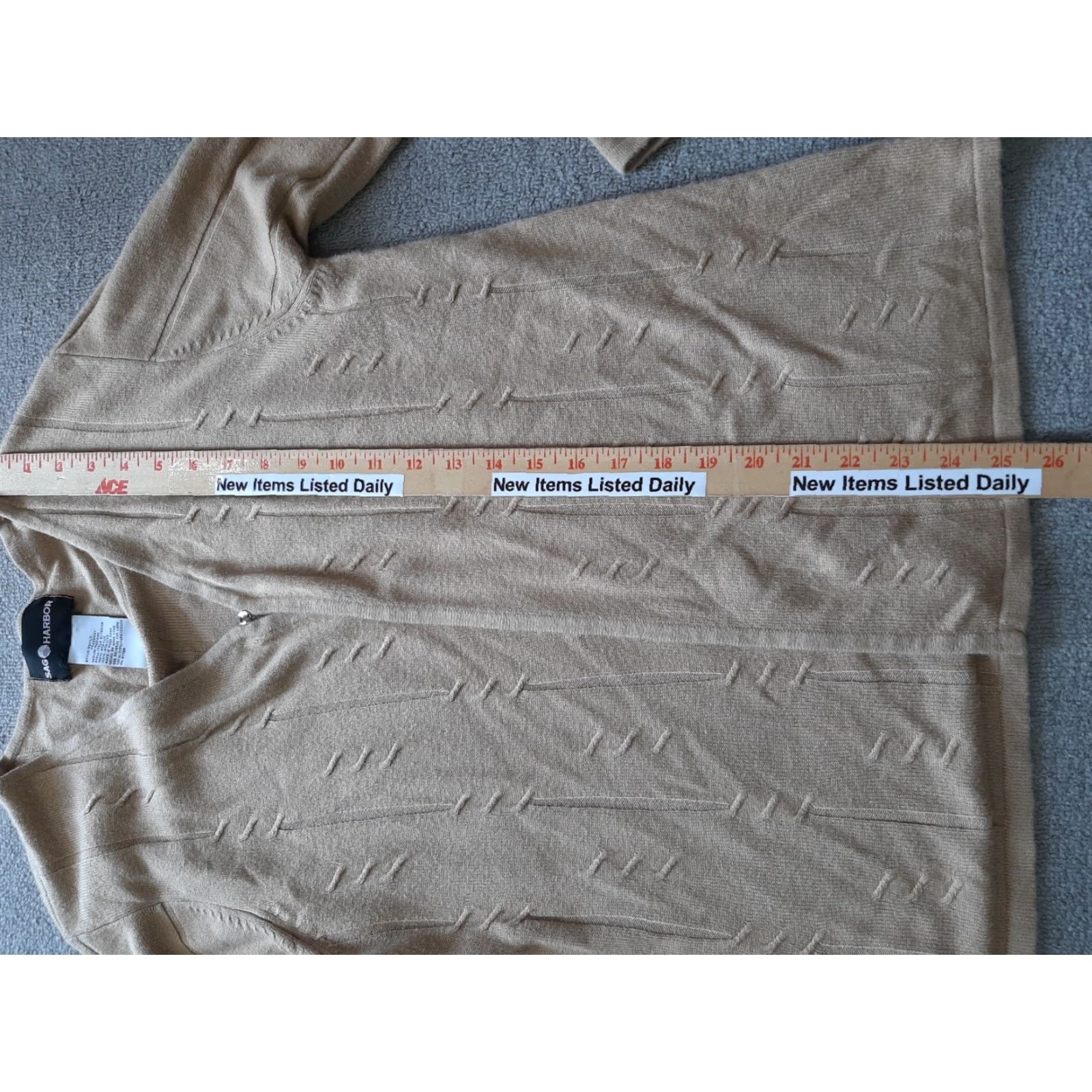 Vintage Sag Harbor Sweater Cardigan Women Medium M Tan Long Sleeve Acrylic Knit Modern Bohemian 80s Casual Womens Size M / US 6-8 / IT 42-44 - 3 Thumbnail