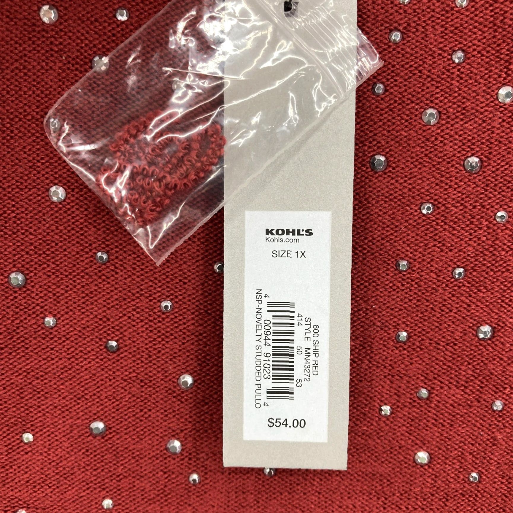 Apt. 9 Apt. 9 Sweater Womens 1X Red Rhinestone Embellished Scoop Neck Pullover Sparkle Size XL / US 12-14 / IT 48-50 - 5 Thumbnail
