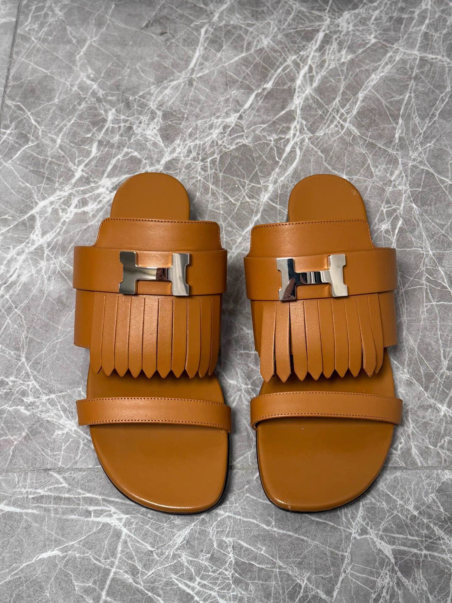 Hermes Hermes Brown Full Leather H Buckle Tassel Slides K6 Size US 7 / IT 37 - 2 Thumbnail