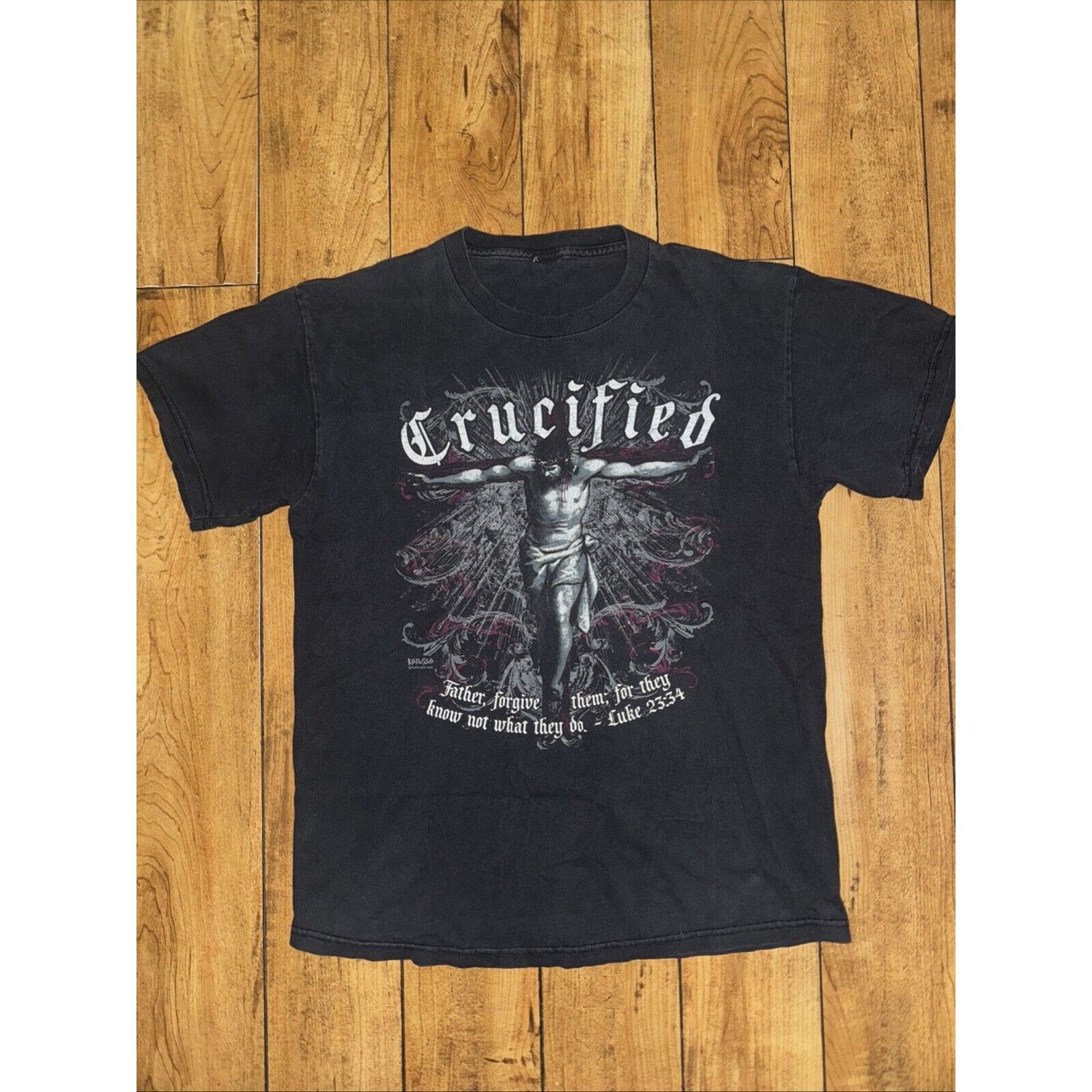 Band Tees × Vintage Vintage Jesus Crucified T-Shirt Black L 19x25 Size US L / EU 52-54 / 3 - 1 Thumbnail