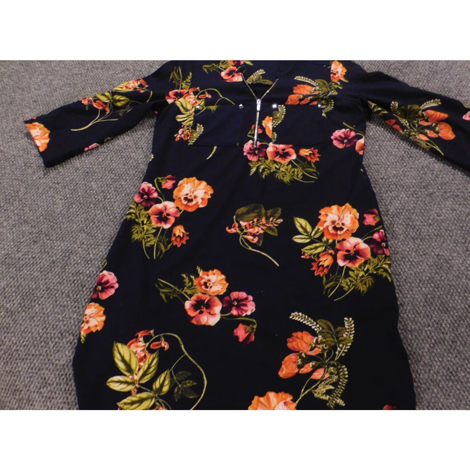 Vintage New York & Company Womens Dress XS Blue Floral A-Line Zip Stretch Midi Sleeveless Mock Neck Bell Sleeve Crochet Lined Polyester Rayon Vintage No Size XS / US 0-2 / IT 36-38 - 3 Thumbnail