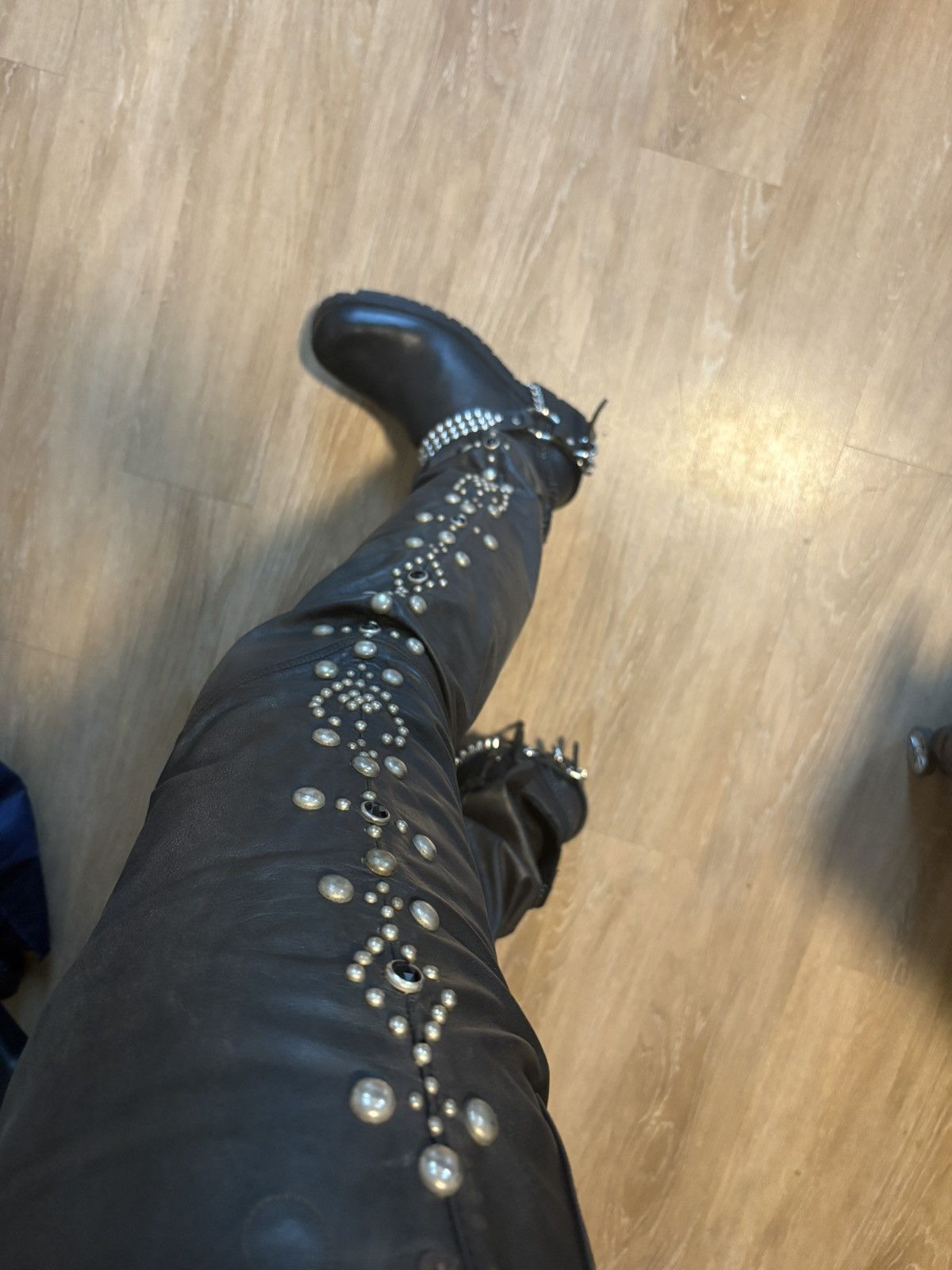 RRL Ralph Lauren RRL Ralph Ralph Lauren Black Leather Studded Pants Size US 34 / EU 50 - 2 Thumbnail