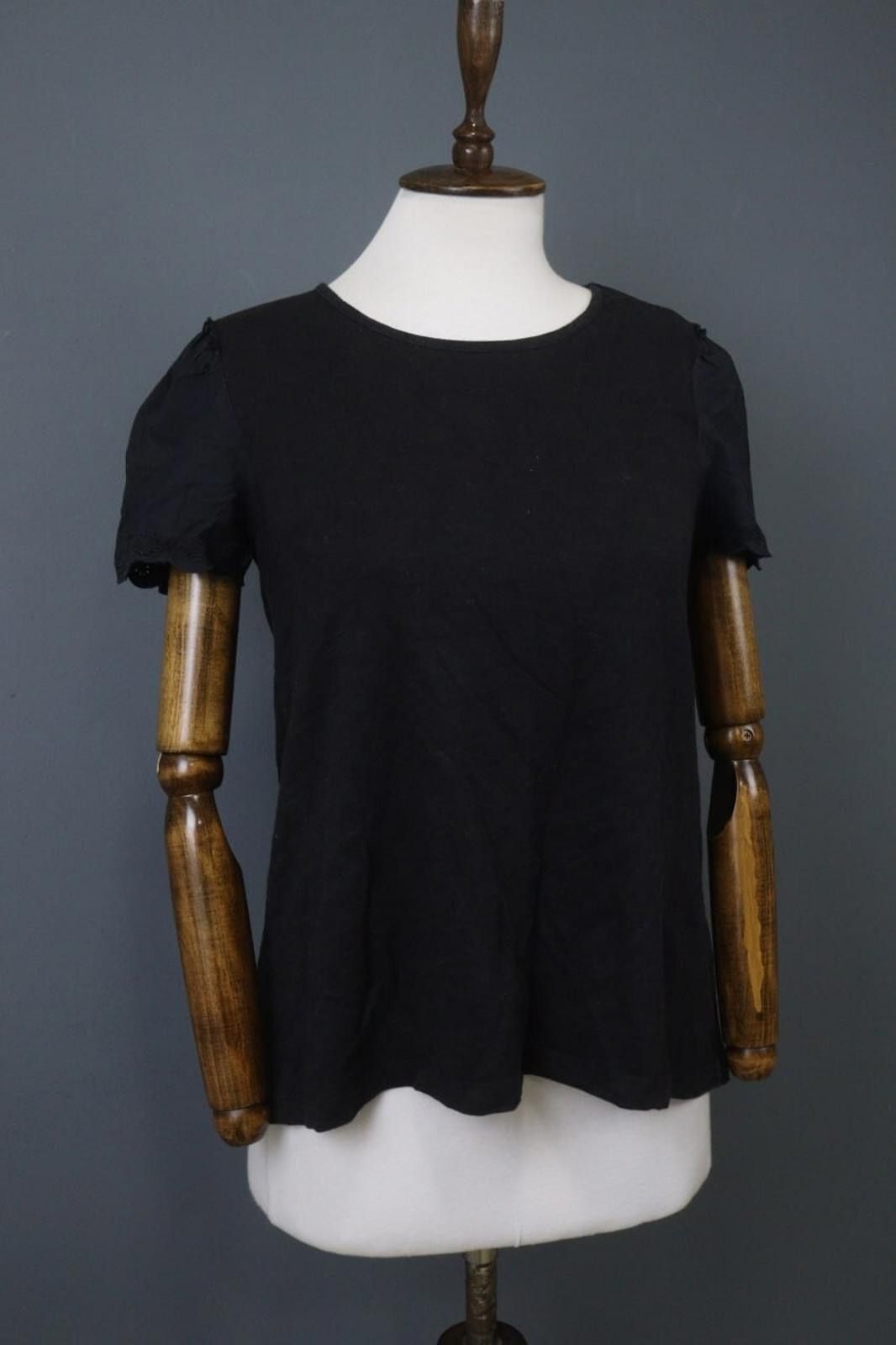 Designer ME+EM Black Cotton Crew Neck Puff Sleeve Blouse Top Size 6 Size M / US 6-8 / IT 42-44 - 6 Thumbnail