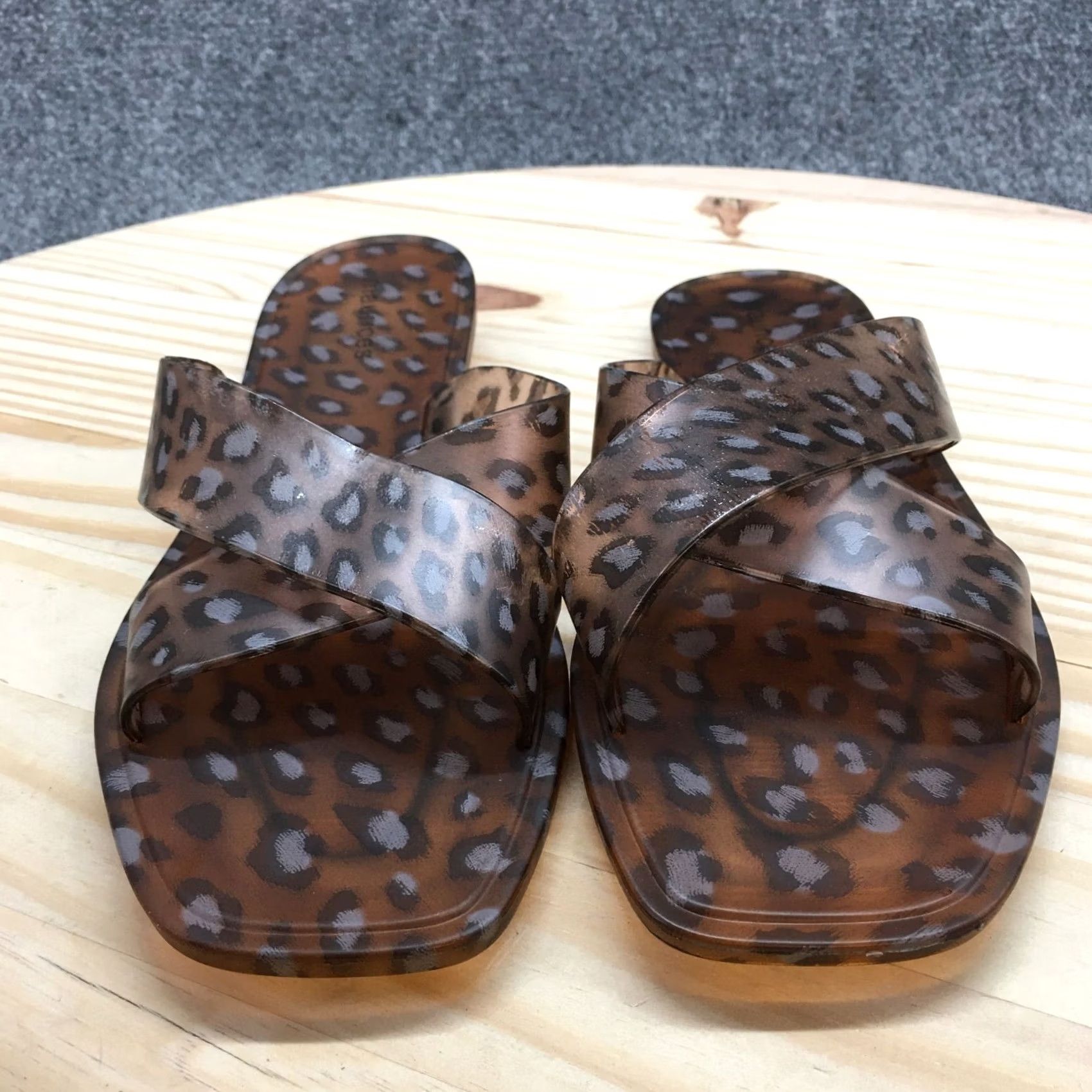 Vintage Maurices Sandals Womens 9 Flip Flop Slides Brown Open Toe Leopard Print Jelly Shoes Size US 9 / IT 39 - 4 Thumbnail