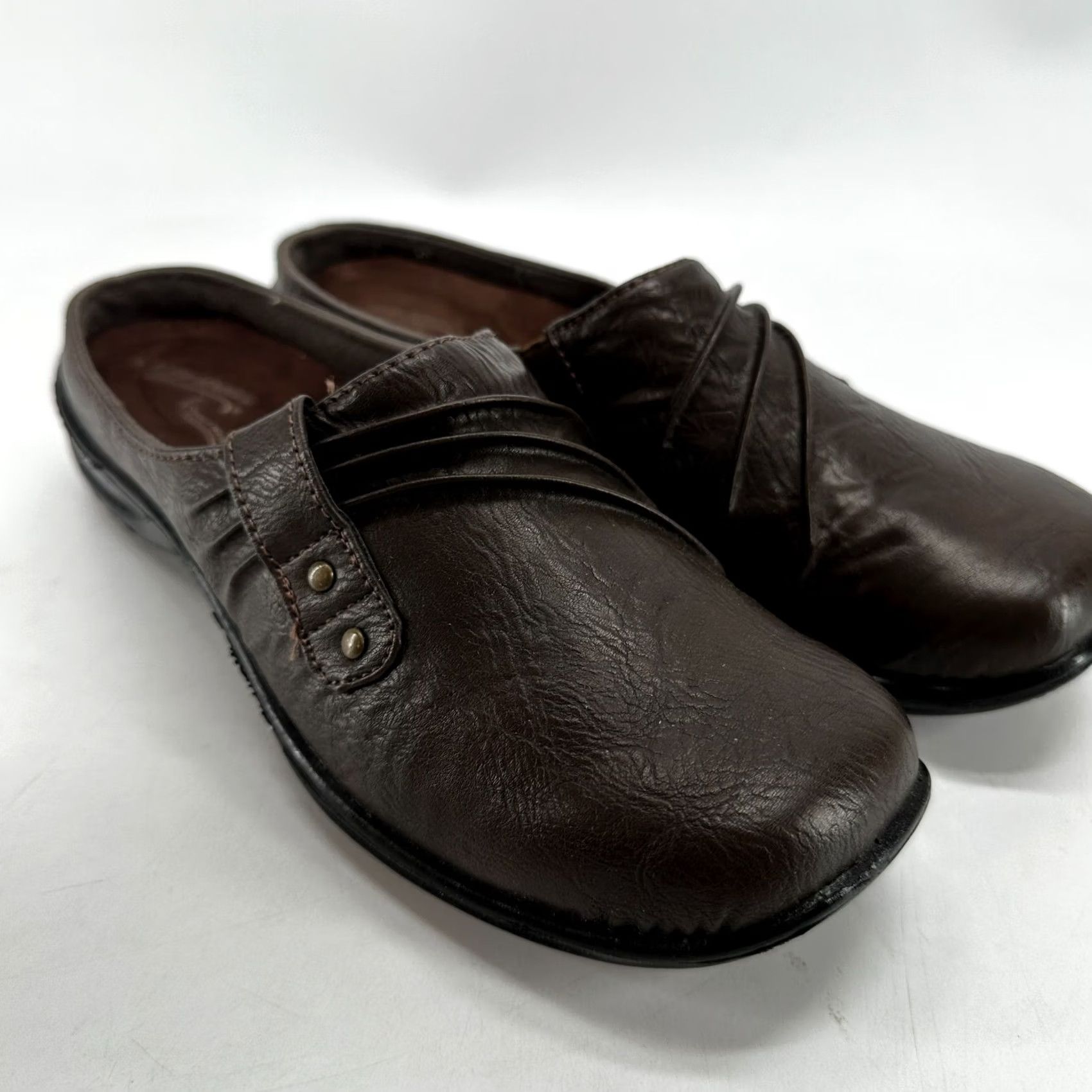 Vintage Easy Street Holly Mules Flat Brown Women's Size 7 W Slip On Round Toe Size US 7 / IT 37 - 2 Thumbnail