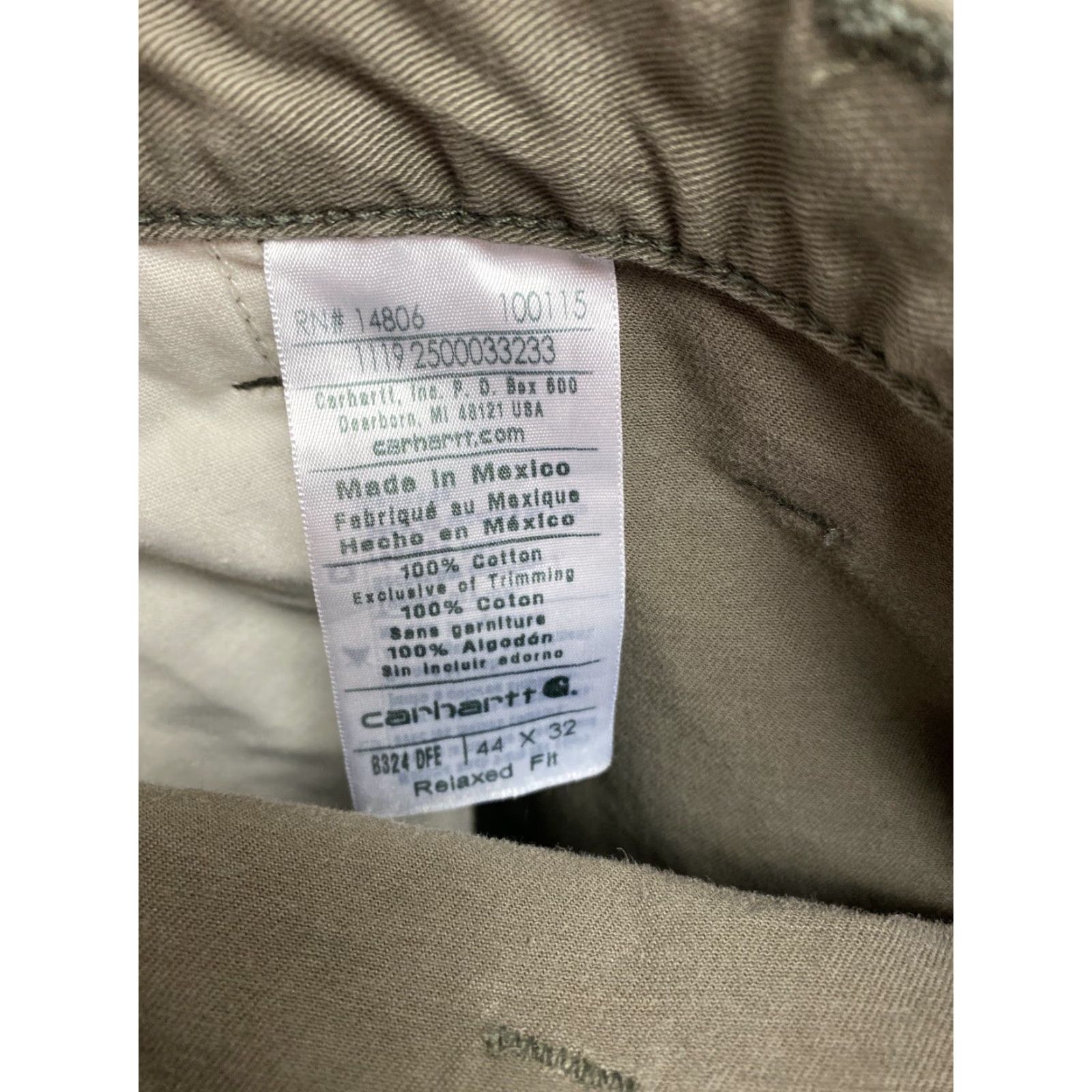 Carhartt Carhartt Men’s Relaxed Fit Washed Canvas Work Pants Carpenter 44 x 32 Greenish Brown Solid 5-Pocket Zip Button Mens Regular Pants Size US 44 / EU 60 - 7 Thumbnail