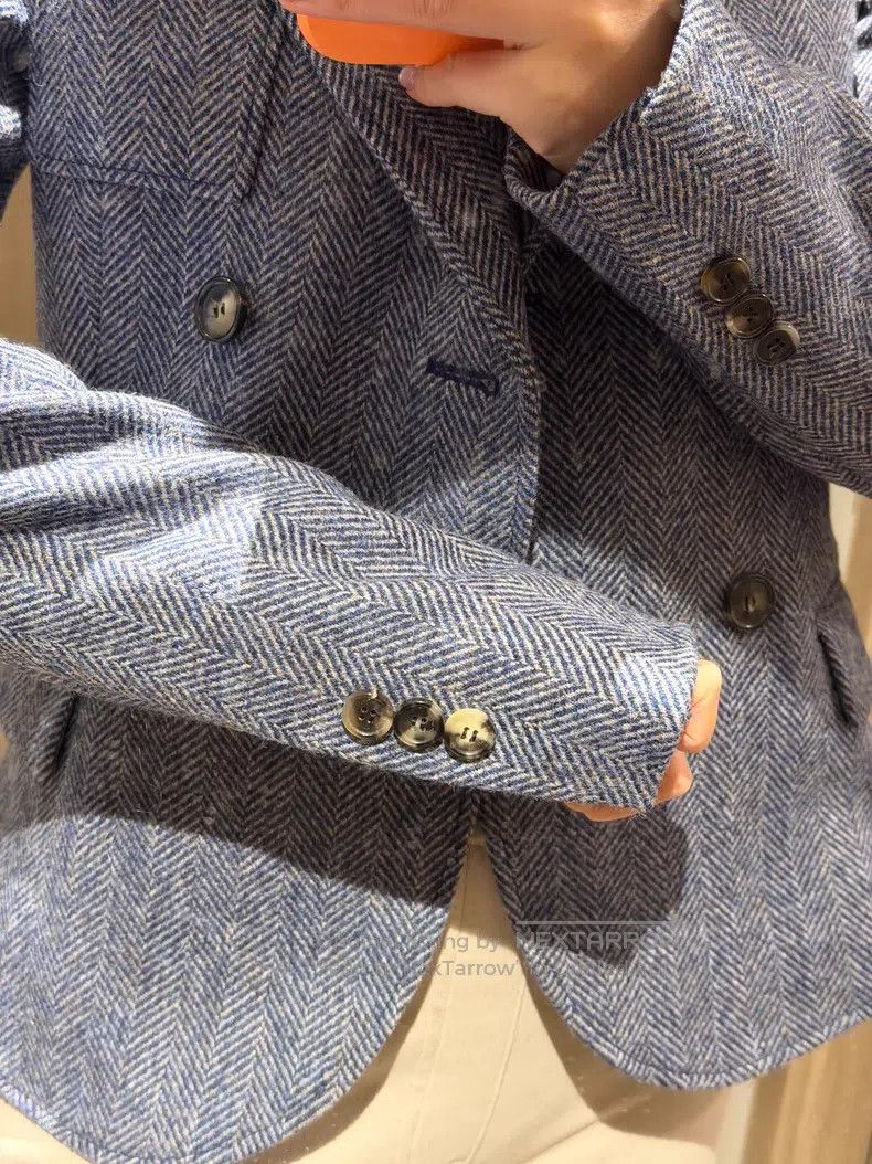 Loewe Blue Grey Check Wool Blazer Jacket