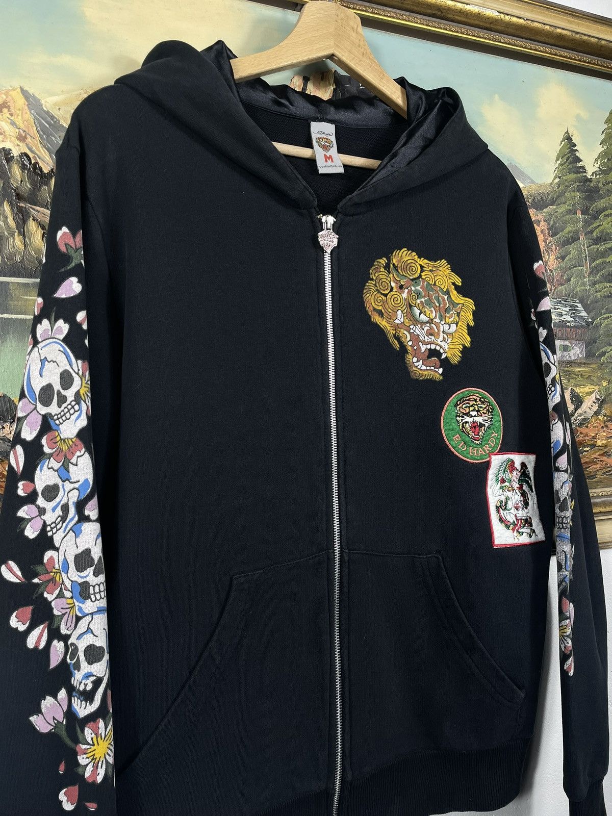 Christian Audigier × Ed Hardy × Vintage Ed Hardy Retro 00s Hoodie With Patches Affliction Grunge Size M / US 6-8 / IT 42-44 - 5 Thumbnail
