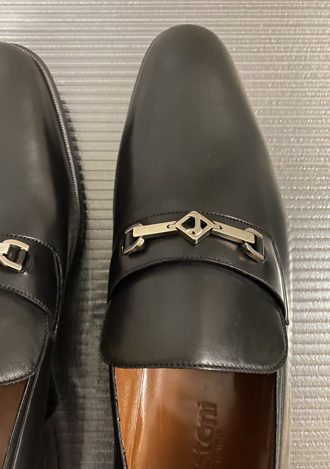 Testoni a.testoni 🇮🇹 black Napa leather metal vamp loafer 10 US NEW Size US 10 / EU 43 - 2 Thumbnail