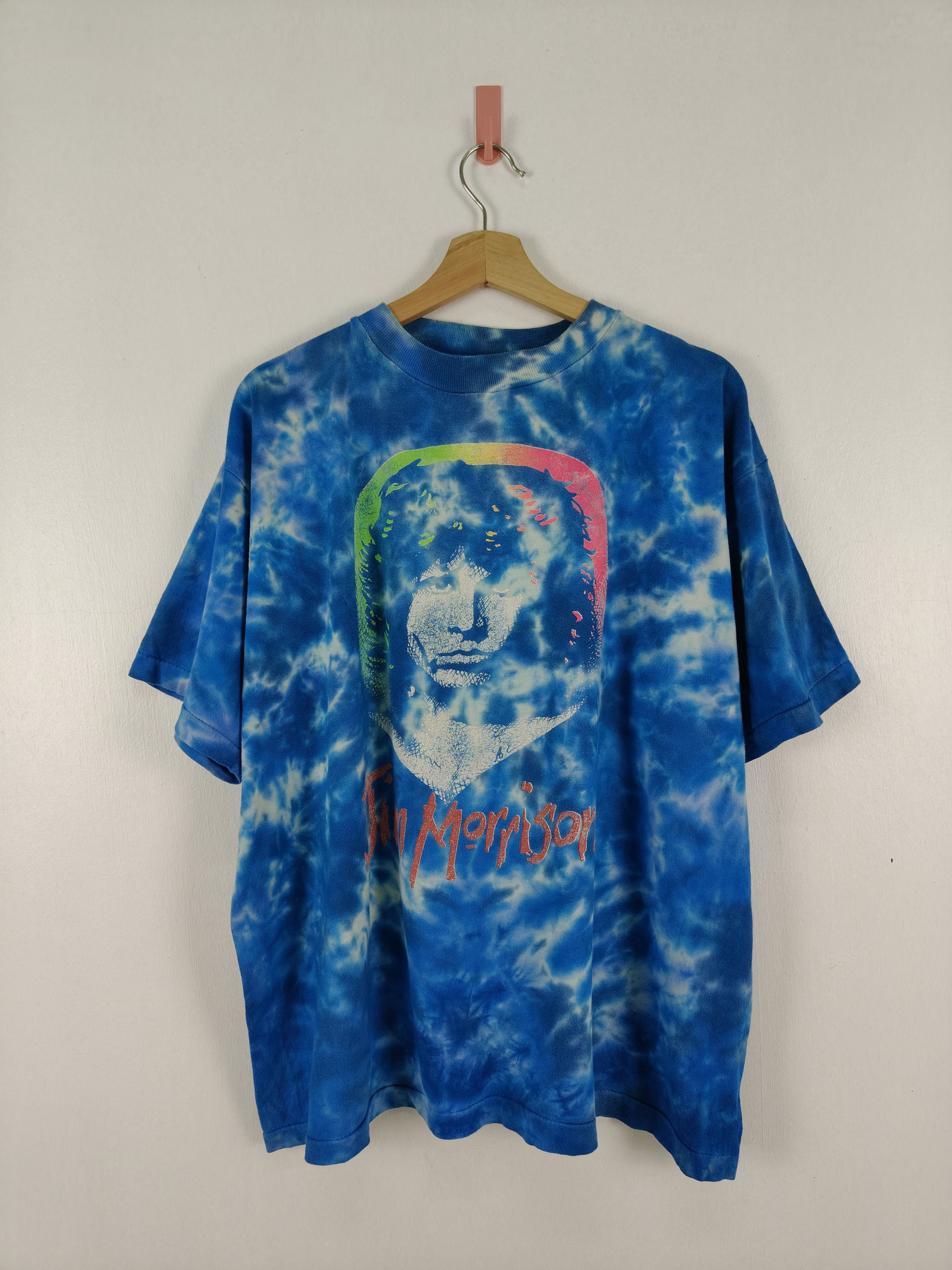 image of Band Tees x Rock Band Vintage Jim Morrison The Door Blue Tie Dye Tee, Men's (Size XL)