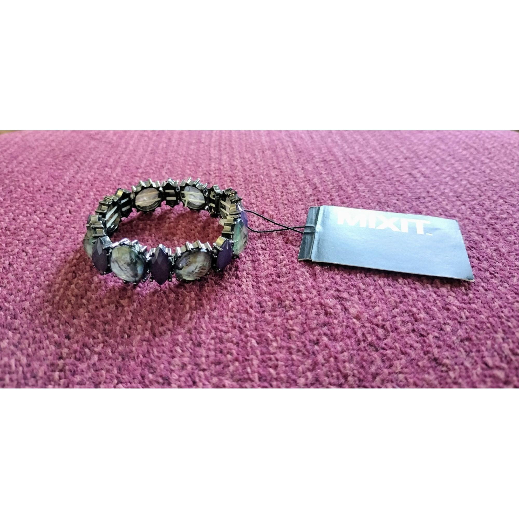 Other Mixit Stretch Bracelet Purple Silver Beads One Size Jewelry Size ONE SIZE - 15 Thumbnail
