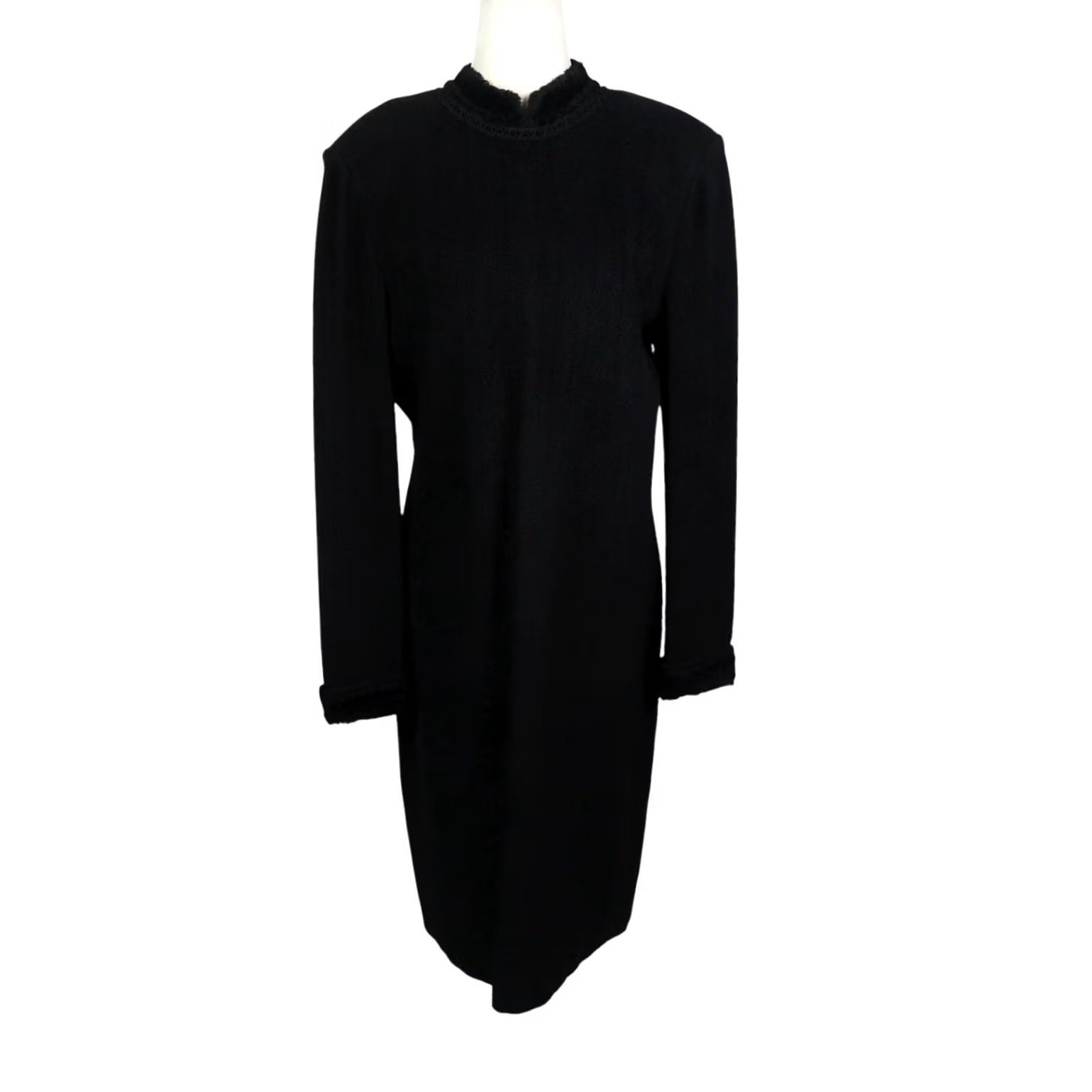 St. John VINTAGE St. John Black Chenille Knit Long Sleeve Midi Dress 10 Womens Fall Winter 80s 90s Business Formal Party/Cocktail Workwear 10 Womens Size L / US 10 / IT 46 - 2 Thumbnail