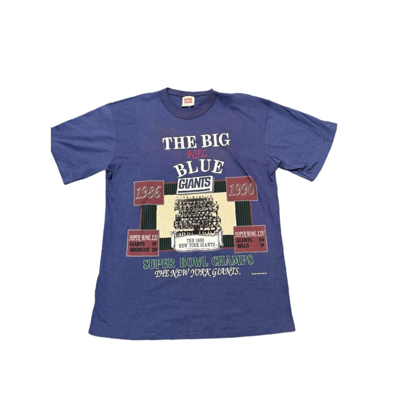 Vintage VINTAGE 90's Long Gone New York Giants Super Bowl Champs Blue T Shirt L USA Made Size US L / EU 52-54 / 3 - 2 Thumbnail
