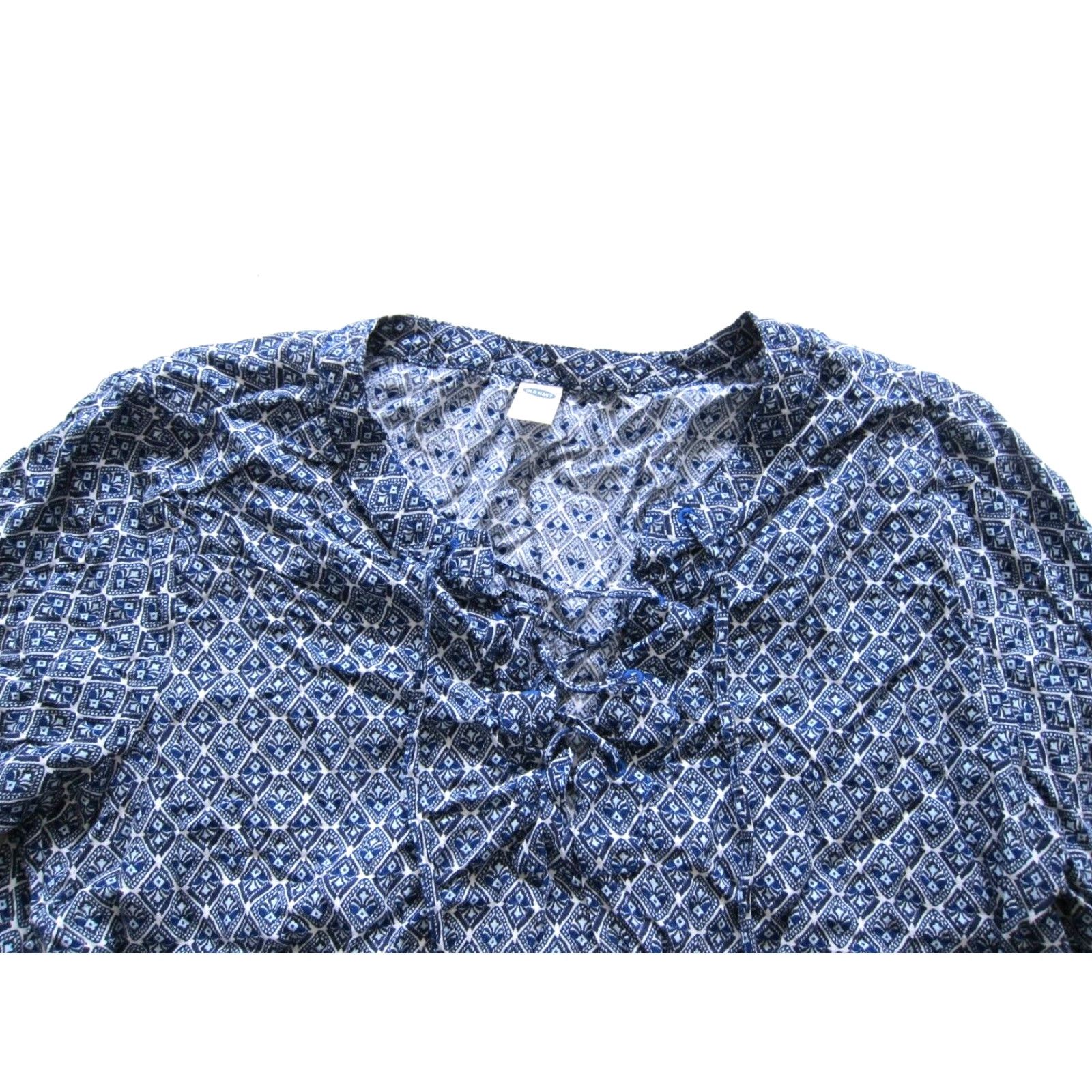 Old Navy Old Navy Blouse Short Sleeve Tunic 100% Rayon Floral Blue Large Womens Size L / US 10 / IT 46 - 3 Thumbnail