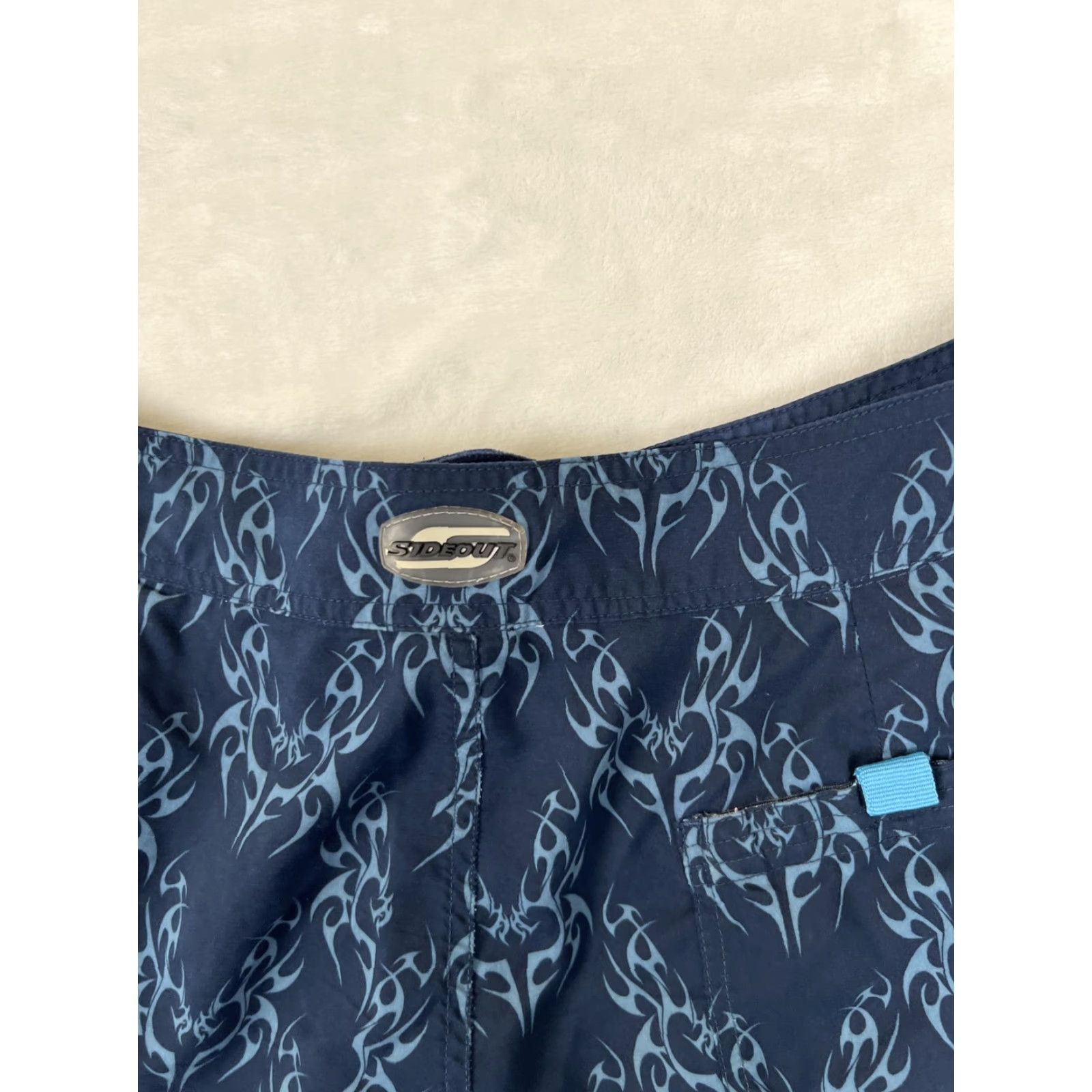 Sideout VTG Sideout Board Shorts Mens L Blue Tribal Hawaiian Floral Surf Trunks Y2K Size US 33 - 7 Thumbnail