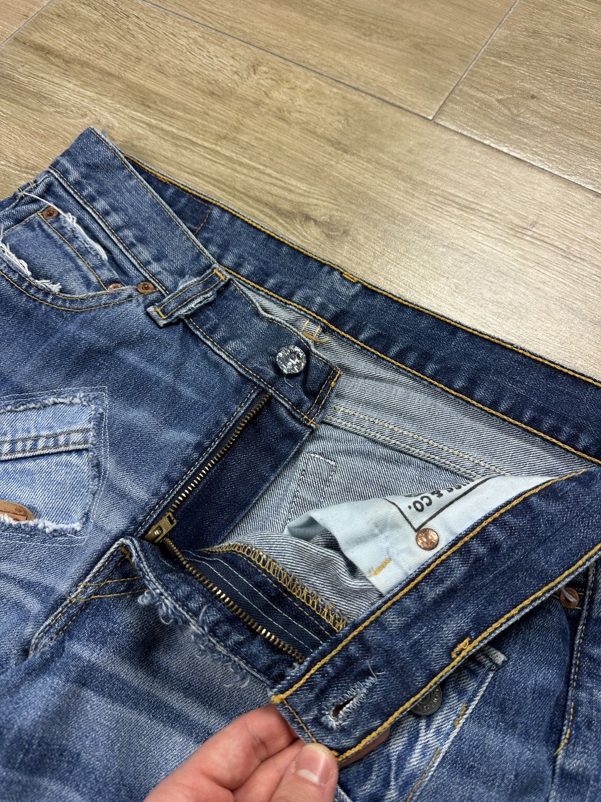 Levi's × Vintage Vintage Y2K Custom Levi’s Patchwork Flared Bootcut Jeans Size 30" / US 8 / IT 44 - 12 Thumbnail