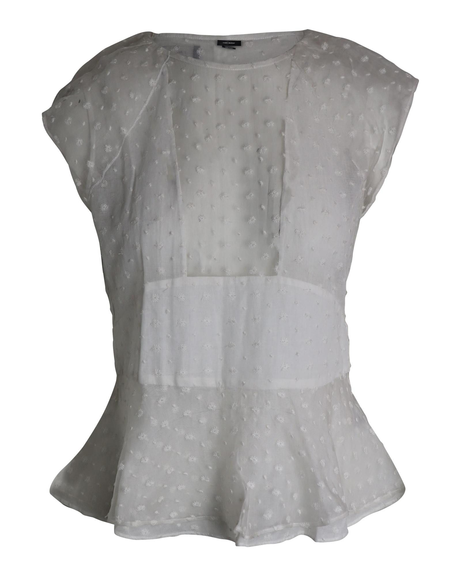 image of Isabel Marant Silk Sheer Panel Peplum Top In White, Women's (Size XS)