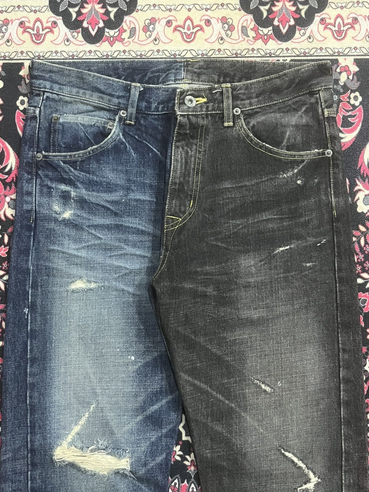 Japanese Brand Maison Conception Libre Two Toned Distressed Whisker Jeans Size US 32 / EU 48 - 4 Thumbnail
