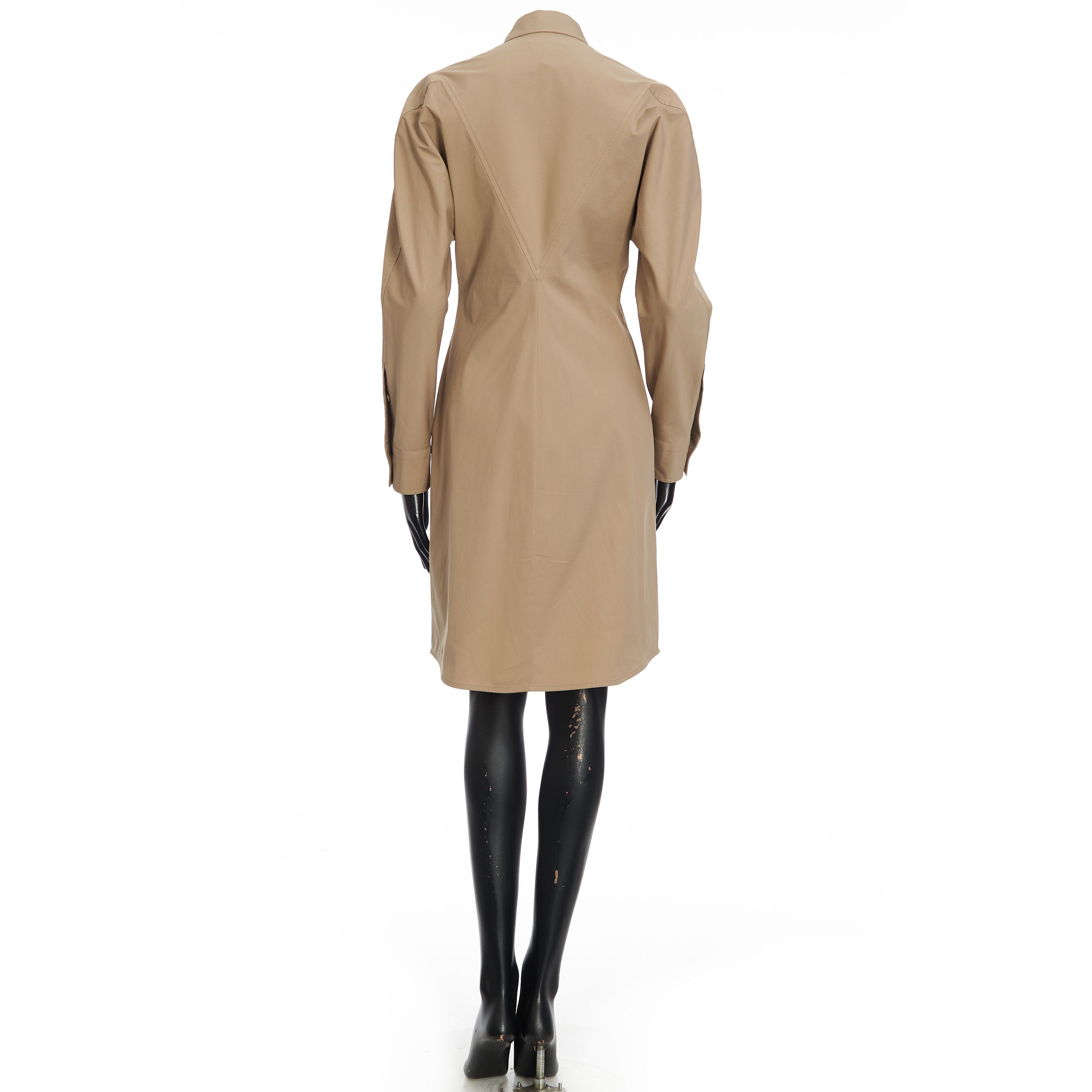 Bottega Veneta Long Sleeve Compact Stretch Poplin Dress In Khaki Size S / US 4 / IT 40 - 5 Thumbnail