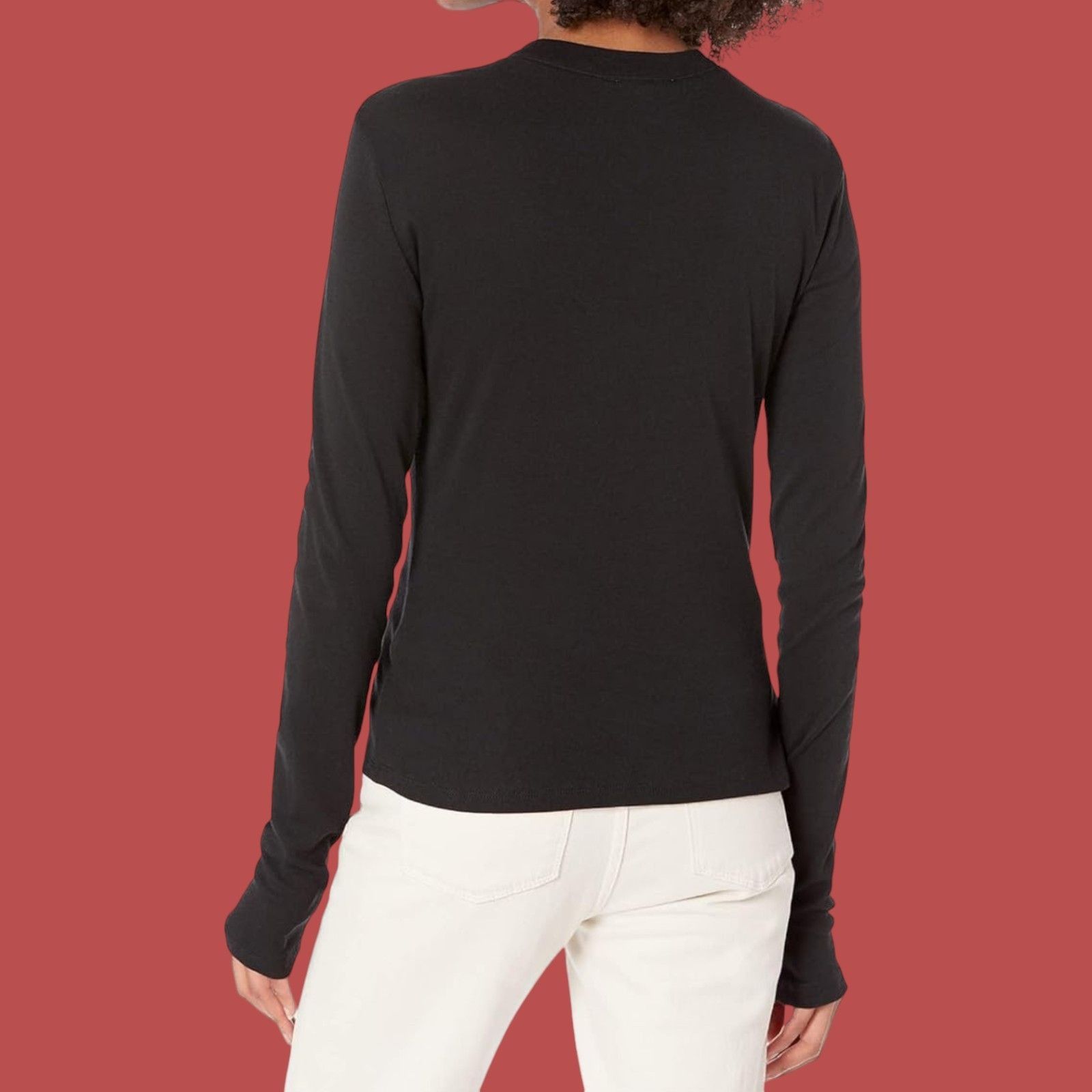 Other Rue + - Women's Fitted Long Sleeve Henley Tee - Black - 1X Size XL / US 12-14 / IT 48-50 - 2 Thumbnail