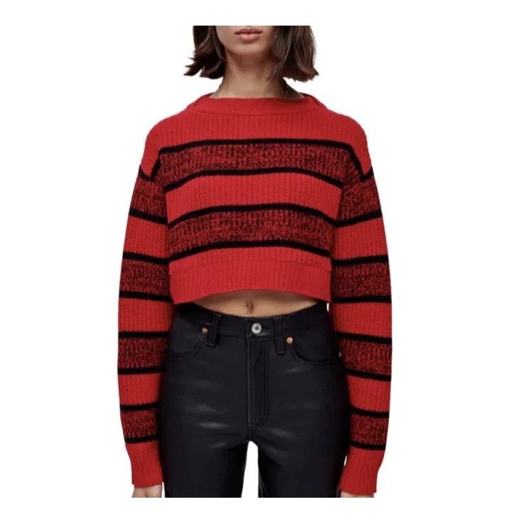 image of Redone $395 NWT Re/done Red Crop Boatneck Pullover Size Small, Women's