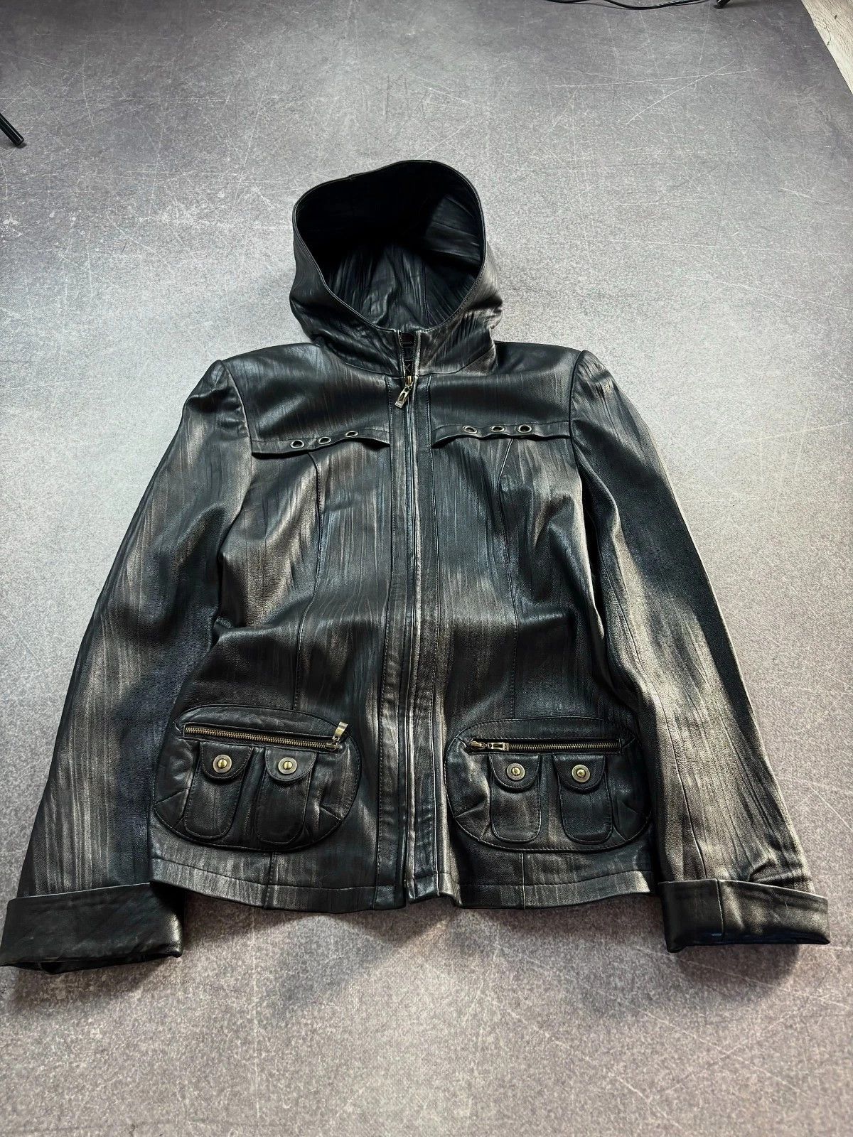 Junya Watanabe 00sJAPANESE RICK OWENS TYPE! CARGO LEATHER JACKET WITH HOOD Size US S / EU 44-46 / 1 - 3 Thumbnail