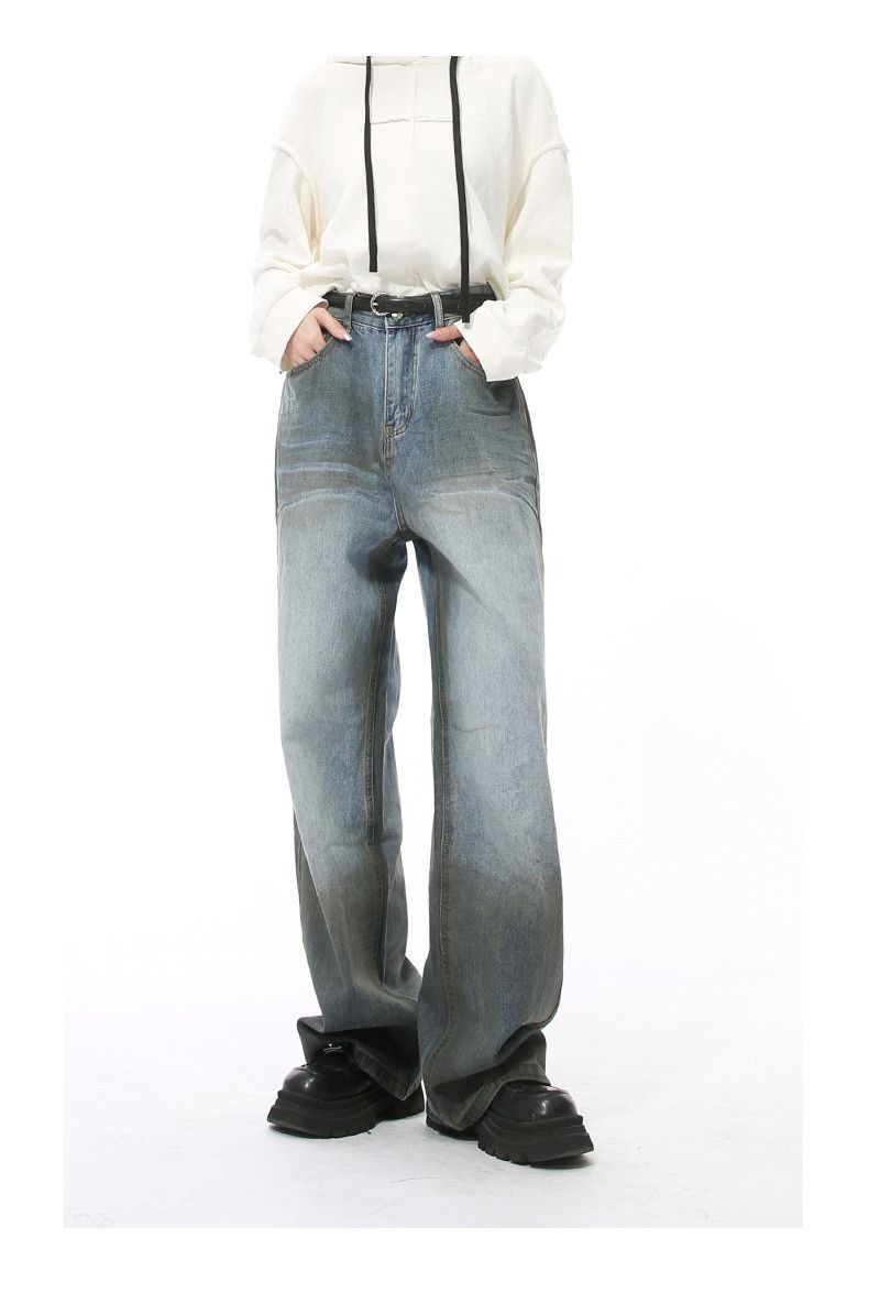 Japanese Brand × Jean American street retro distressed straight washed jeans Size US 34 / EU 50 - 1 Thumbnail