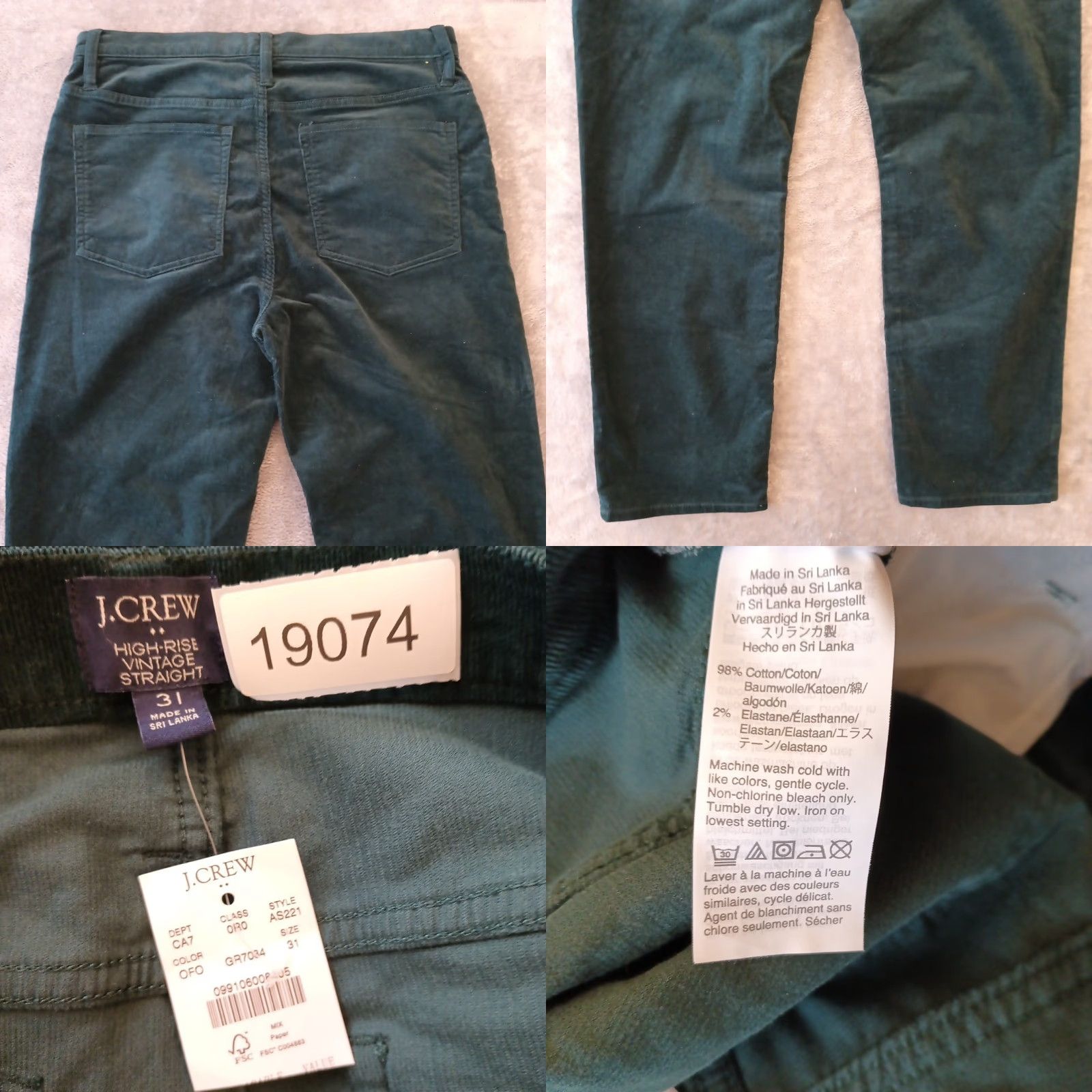 J.Crew J.Crew Pants Womens Size 31 Green Corduroy High Rise 32x27 Chino Straight Pockets Size 24" / US 00 / IT 34 - 8 Thumbnail