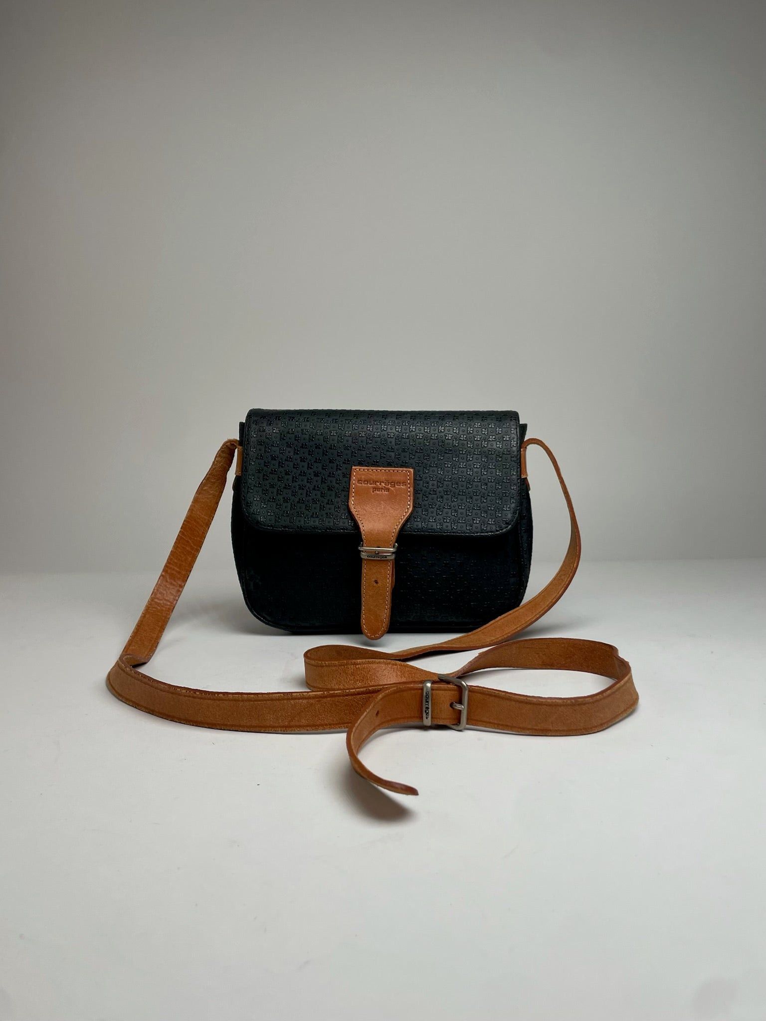 Courreges Vintage Leather Monogram Shoulder Bag Black Brown Size ONE SIZE - 1 Thumbnail