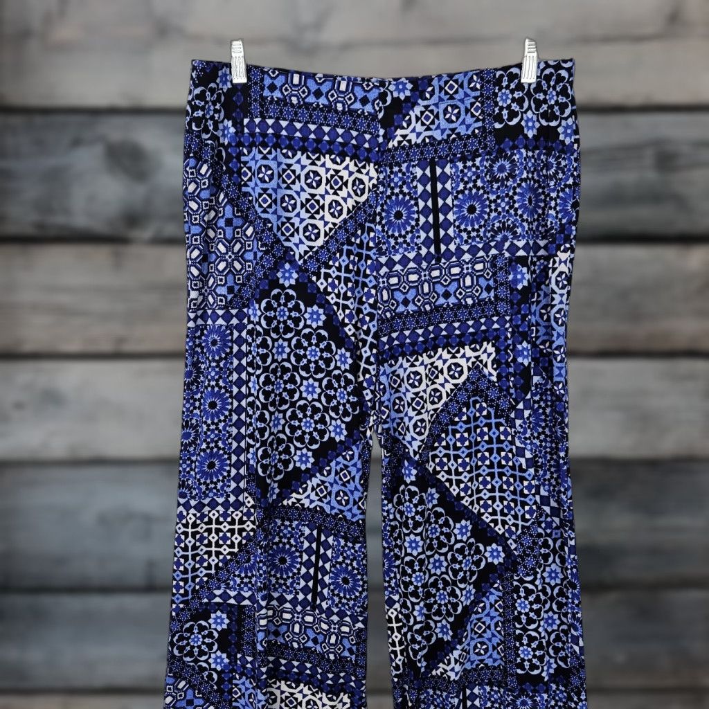Vintage VINTAGE? (no) Chicos Womens Wide Leg Pants Pull On Large Blue White High Rise Size 36" / US 14 / IT 50 - 1 Thumbnail