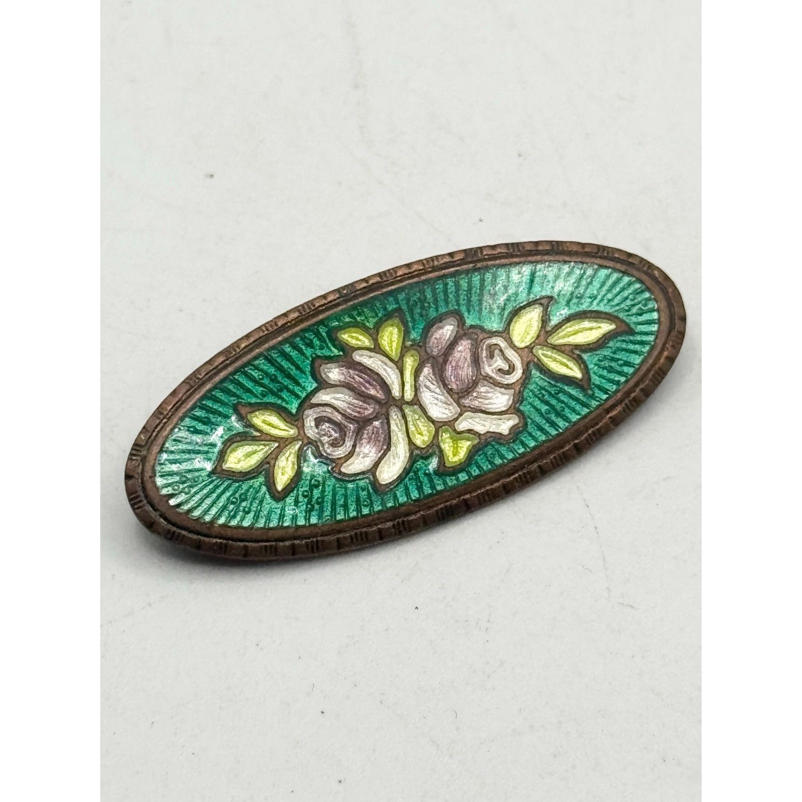 Vintage Estate Guilloche enamel floral flower brooch pin Size ONE SIZE - 3 Thumbnail